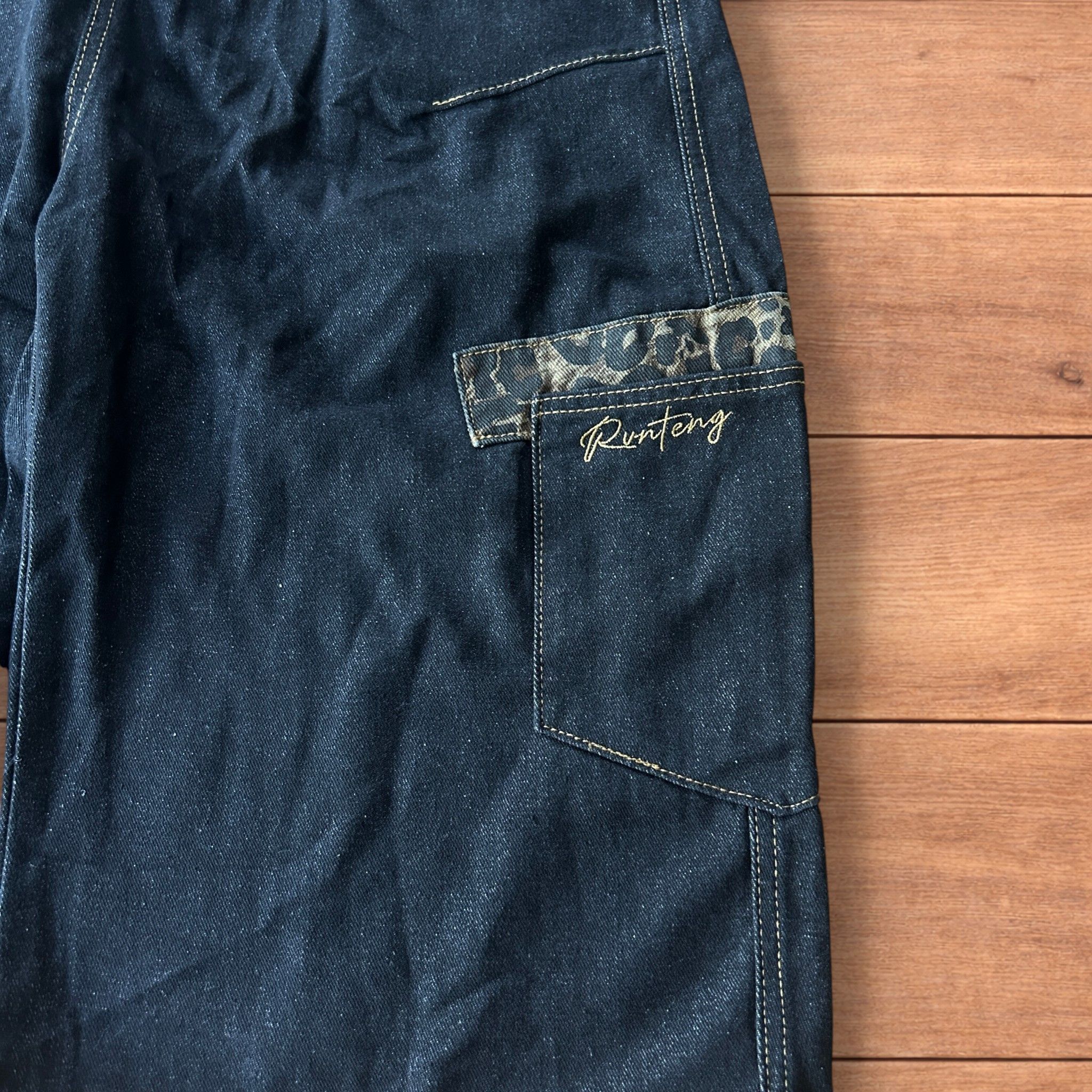 Japanese Brand Vintage style baggy jorts shorts w. leopard print in black. Size US 36 / EU 52 - 6 Thumbnail