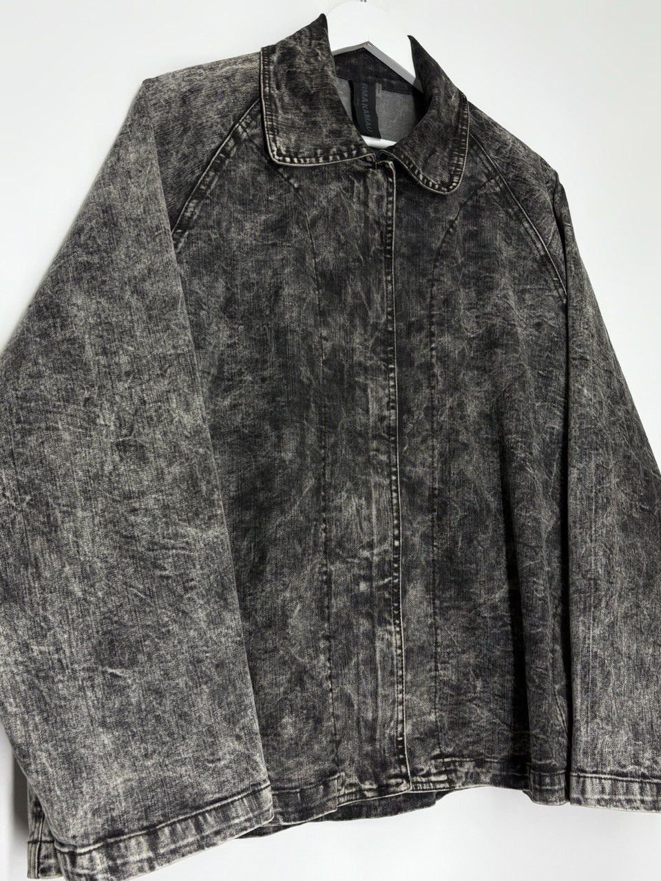Norma Kamali Norma Kamali Black Acid Washed Denim A-Line Jacket Coat Size L / US 10 / IT 46 - 5 Thumbnail