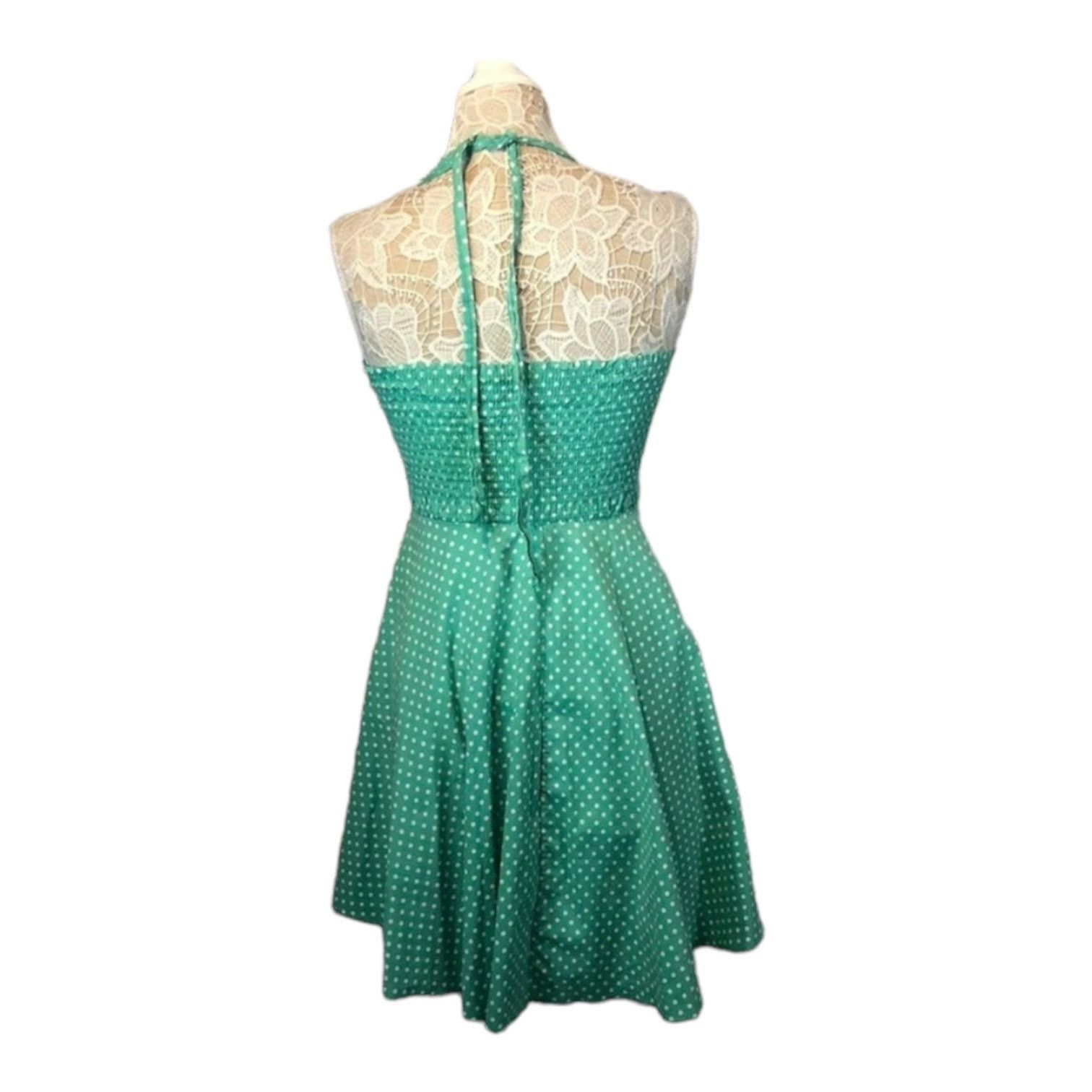 Vintage Sara U.S.A Vtg Retro Pin Up Halter Dress Green polkdot large Size L / US 10 / IT 46 - 7 Thumbnail