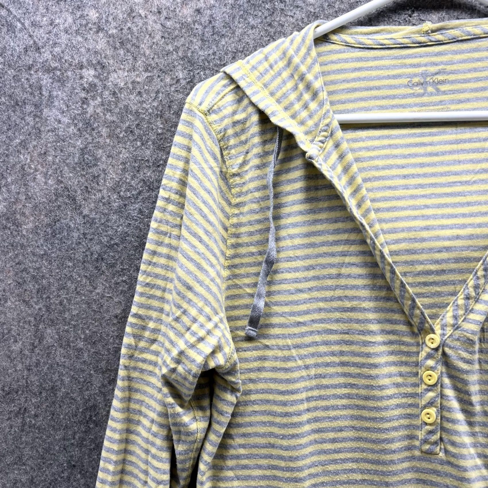 Calvin Klein Calvin Klein Sweater Women Large Pullover Hooded Striped Yellow Gray Fleece Cotton Logo Long Sleeve Size L / US 10 / IT 46 - 3 Thumbnail