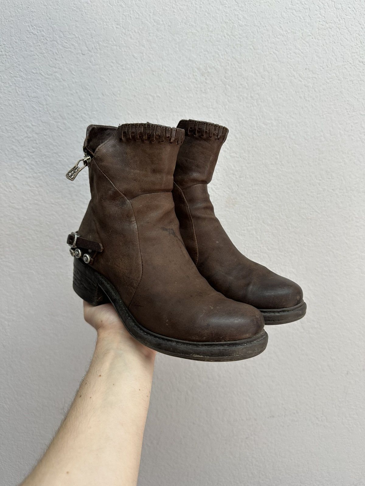 If Six Was Nine × Japanese Brand × Vintage Vintage Italian AS 98 Rick Owens Style Leather Biker Boots Size US 8 / IT 38 - 3 Thumbnail