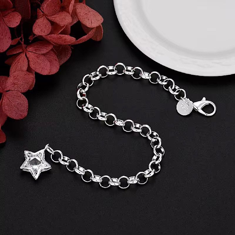 Jewelry 925 Sterling Silver Elegant Shining Crystal Star Bracelets Size ONE SIZE - 2 Thumbnail
