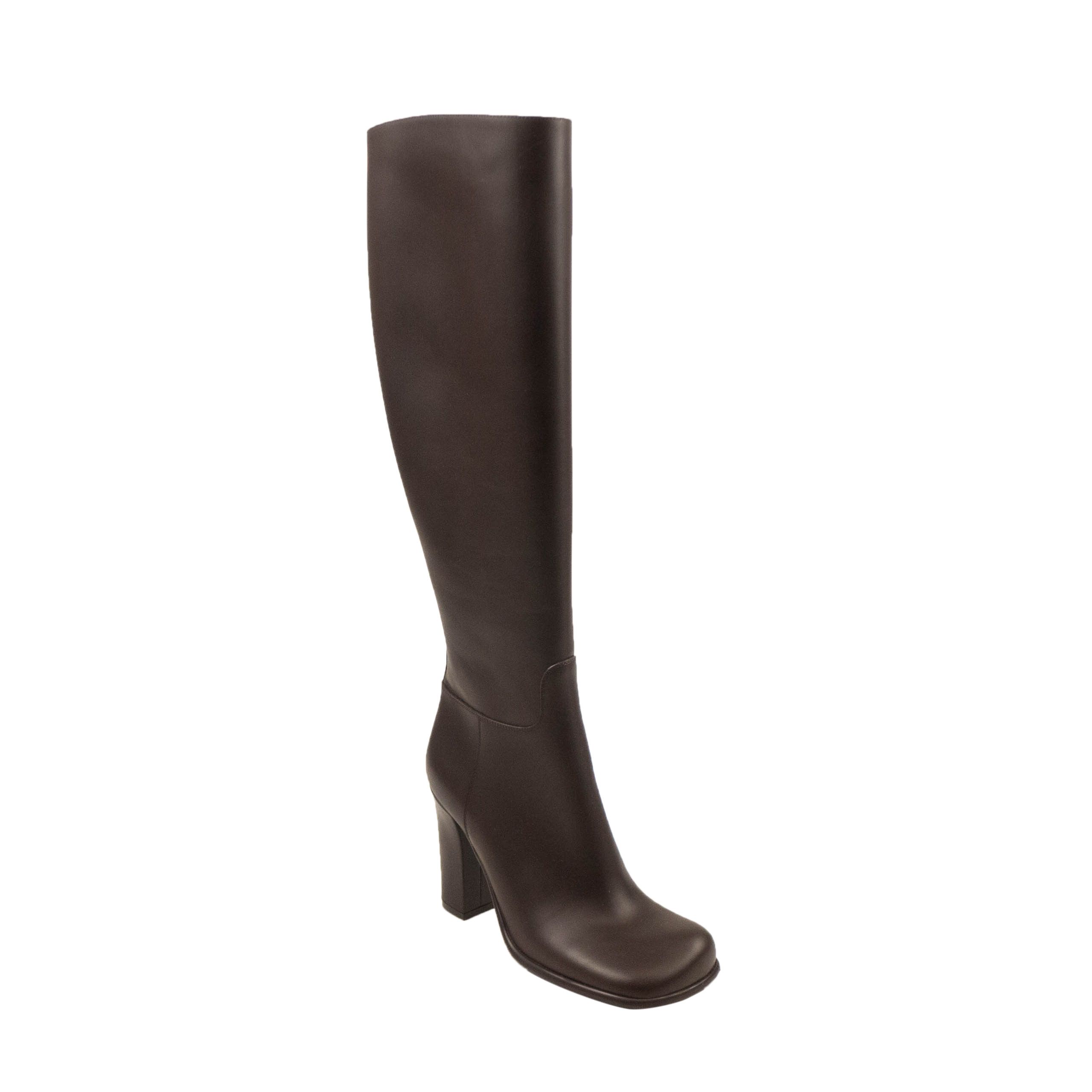 image of Bottega Veneta Brown Storm Square Toe Leather Heel Shoesed Boots Size 7/37, Women's