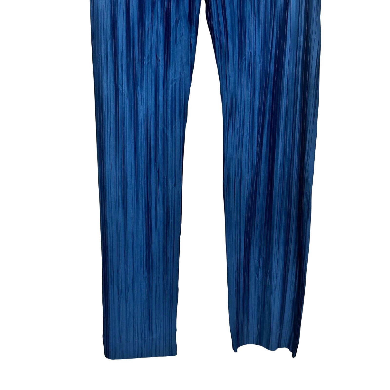 Calvin Klein Calvin Klein Wide Leg Pants Pull On Pleated Texture Blue S Size 29" - 7 Thumbnail