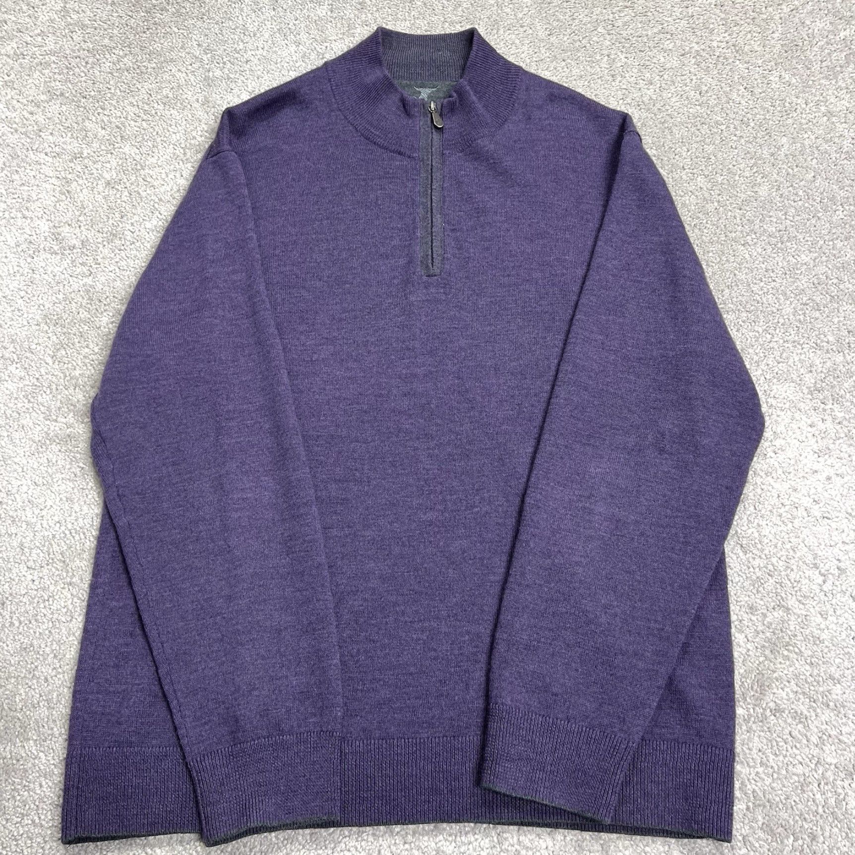 Vintage Raffi Men’s XL Merino Wool Purple 1/4 Zip Mock Neck Pullover Sweater Light Jacket Size US XL / EU 56 / 4 - 6 Thumbnail