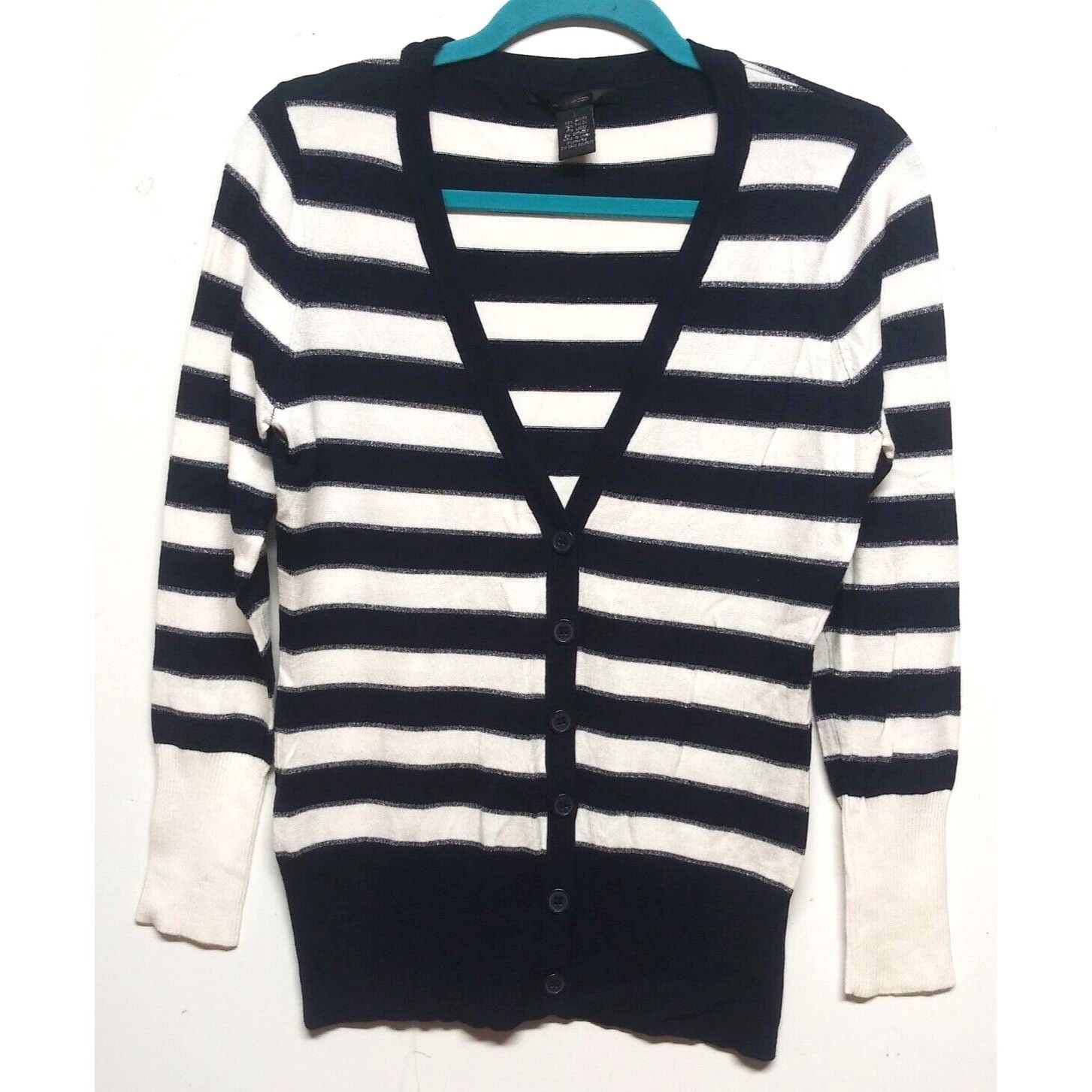Designer 89th & Madison Cardigan sweater blue white silver striped Size L / US 10 / IT 46 - 1 Thumbnail
