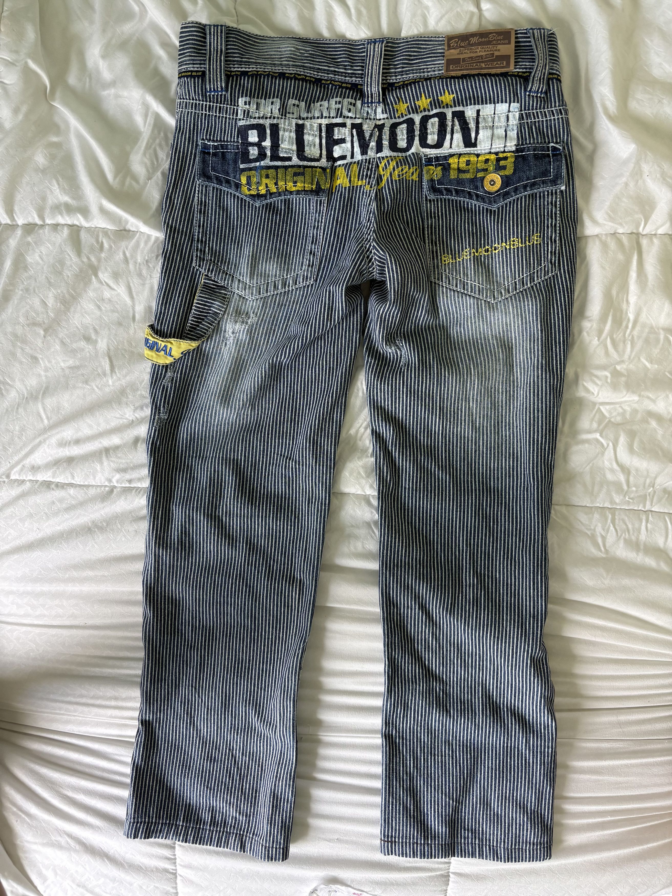 Japanese Brand Blue Moon surf jeans, Blue hickory stripe distressed denim Size US 28 / EU 44 - 1 Thumbnail