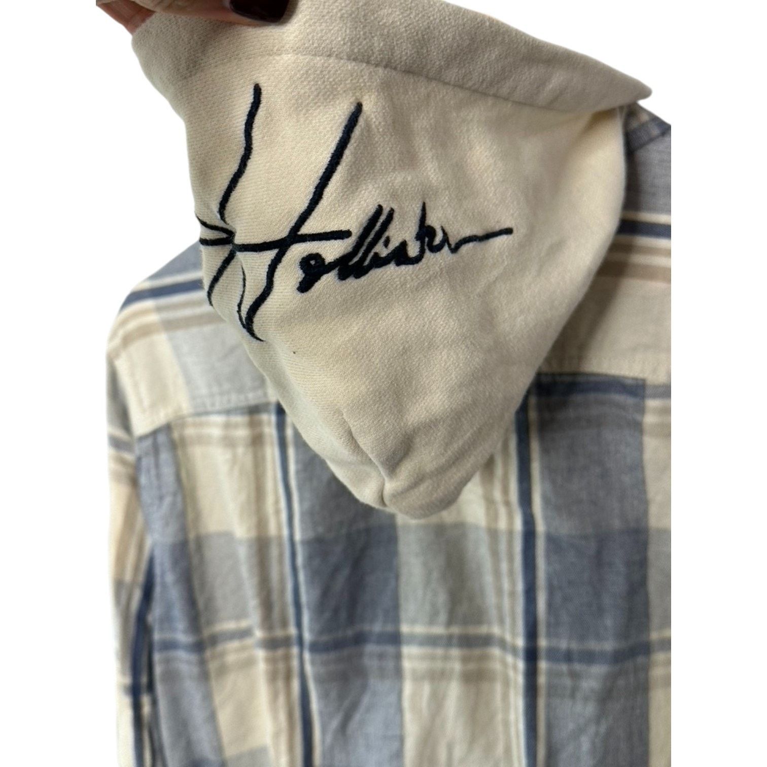Hollister Hollister Blue & Ivory Plaid Hooded Button Up Shirt Men's M Size US M / EU 48-50 / 2 - 5 Thumbnail