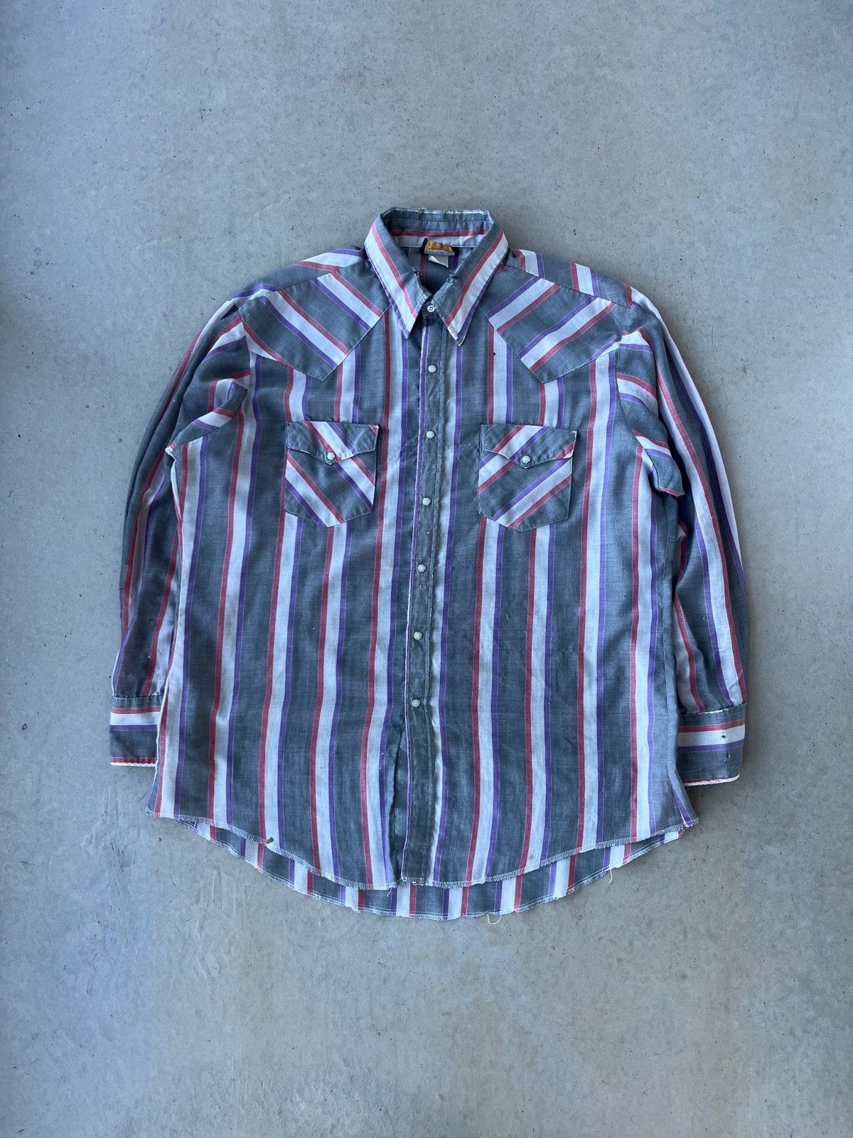 Vintage Vintage 1980s Striped Pearl Snap Thin Button Up Shirt Size US XL / EU 56 / 4 - 1 Thumbnail