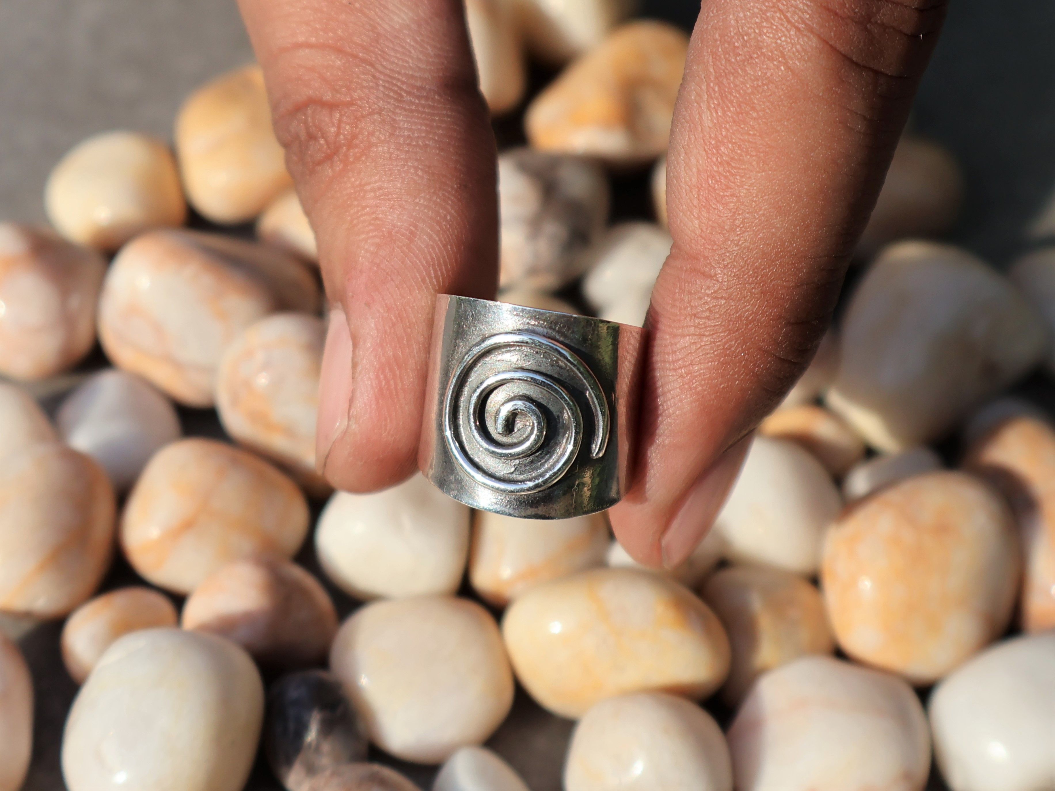 Handmade Spiral Ring, Handmade Sterling Silver Ring, Wide Band Ring Size ONE SIZE - 8 Thumbnail