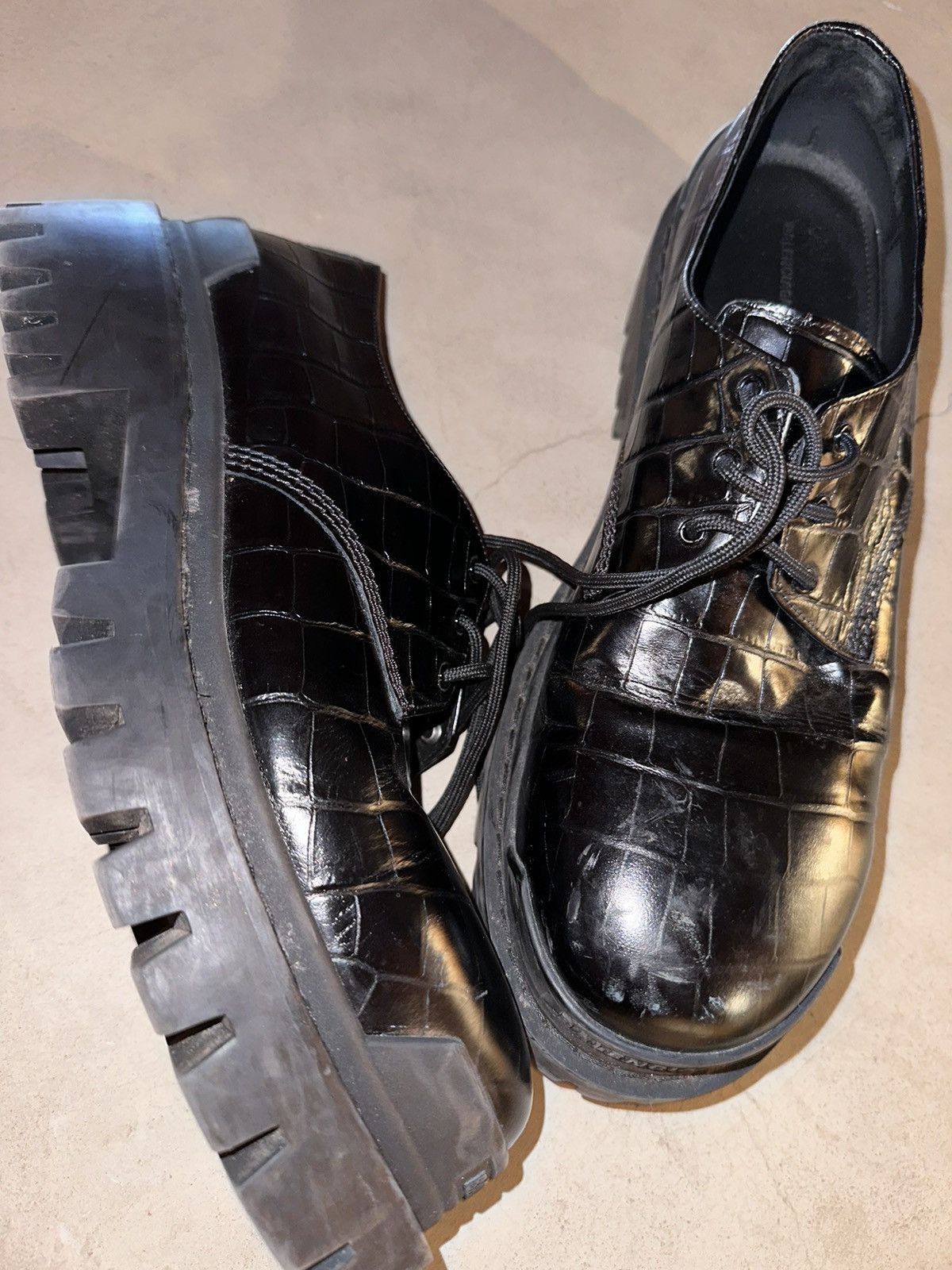 image of Balenciaga Derby Low Crocodile Shoes in Black, Men's (Size 10.5)