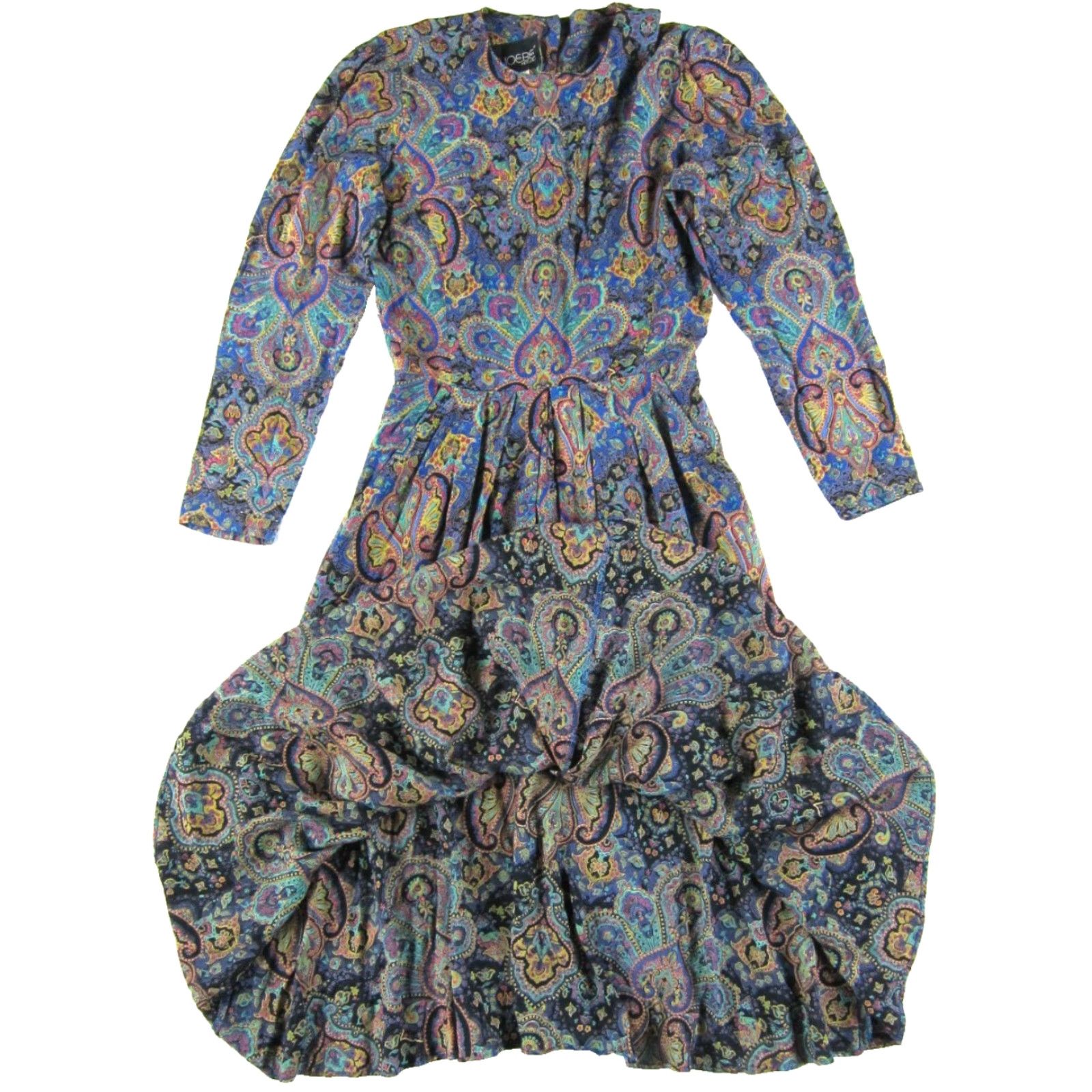 Vintage VTG Pheobe Petites Rayon Purple Green Paisley Long Sleeve Pocket Midi Dress XS-S - Womens Size XS / US 0-2 / IT 36-38 - 6 Thumbnail