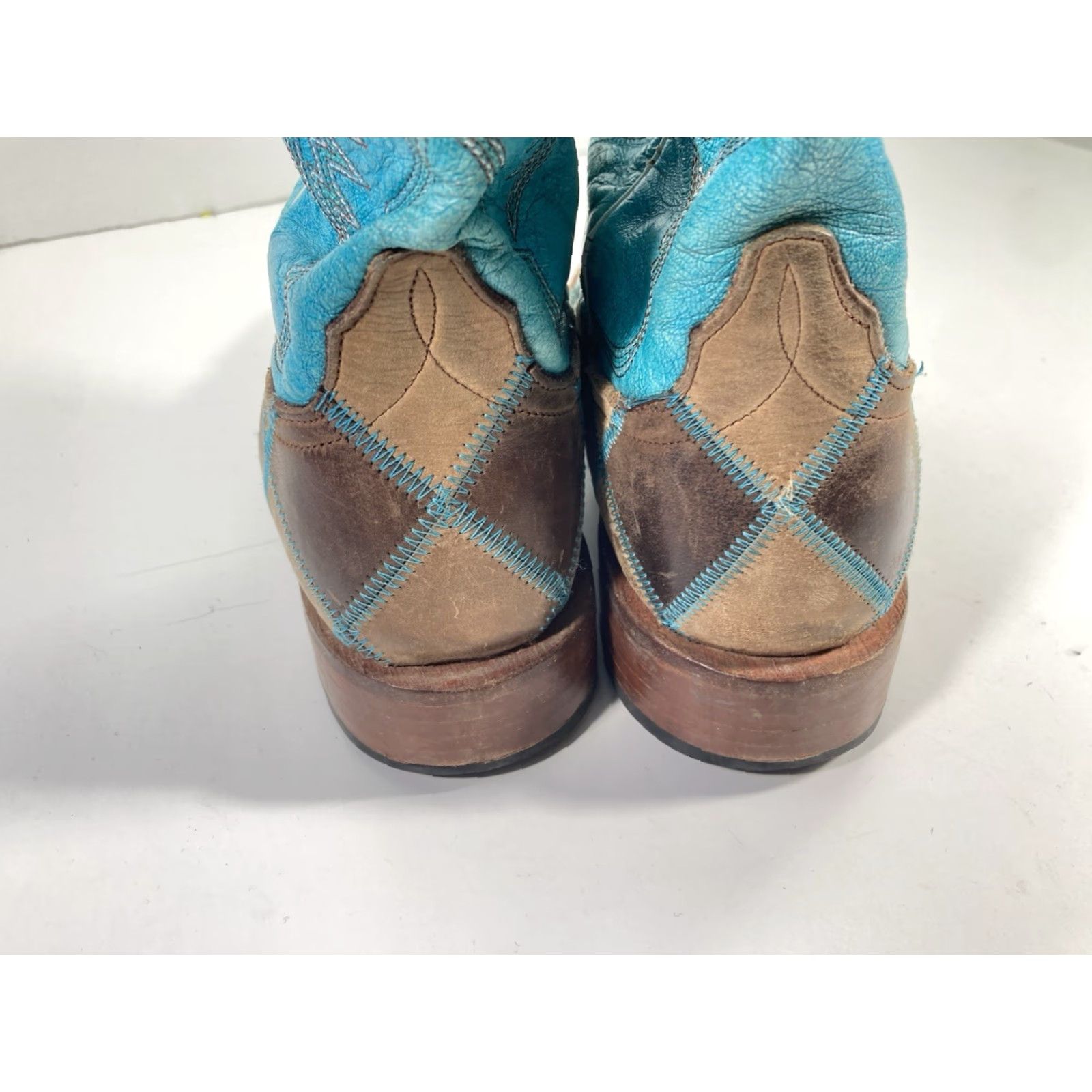 Andersson Bell Anderson Beane HP Horsepower Boots Women Size 6 Turquois Patchwork Square Toe Western Leather Mid-Calf Block Heel Size US 6 / IT 36 - 7 Thumbnail