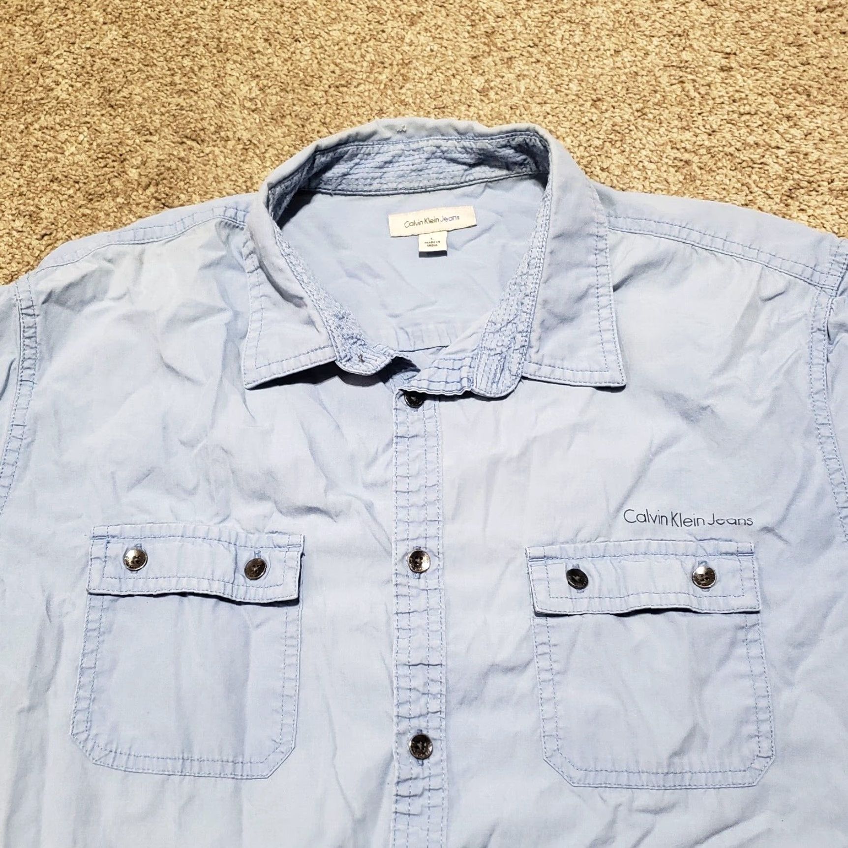Calvin Klein Calvin Klein Jeans Shirt Blue Short Sleeve Button-Up Pockets Adult Men Large Size US L / EU 52-54 / 3 - 2 Thumbnail