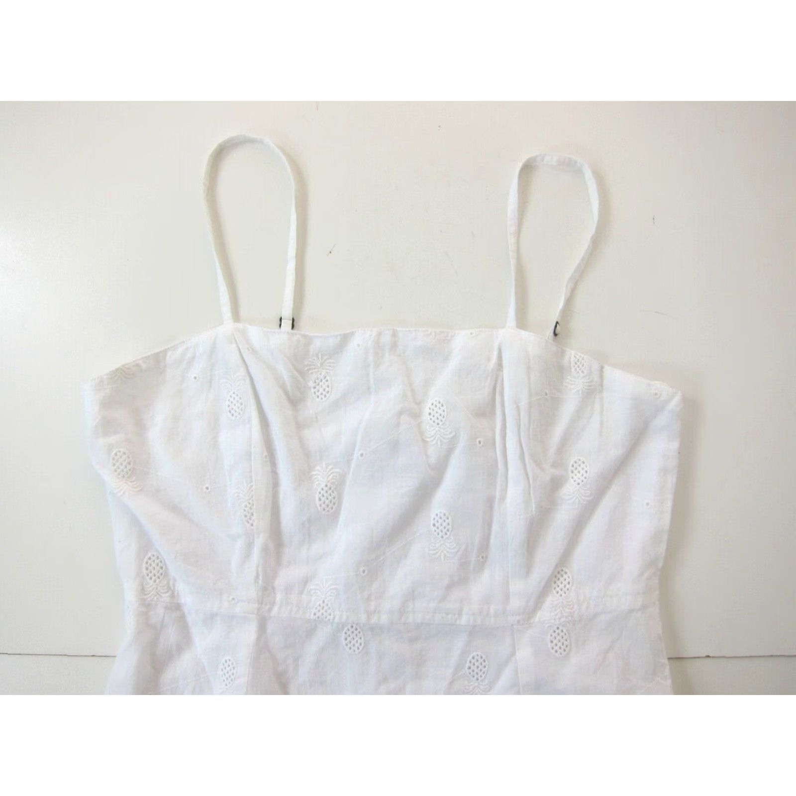 Vintage NWT Japna 100% Cotton White Embroidered Pineapple Tank Dress Midi Slip Tank Dress White Embroidered Japna Women Medium Size M / US 6-8 / IT 42-44 - 3 Thumbnail