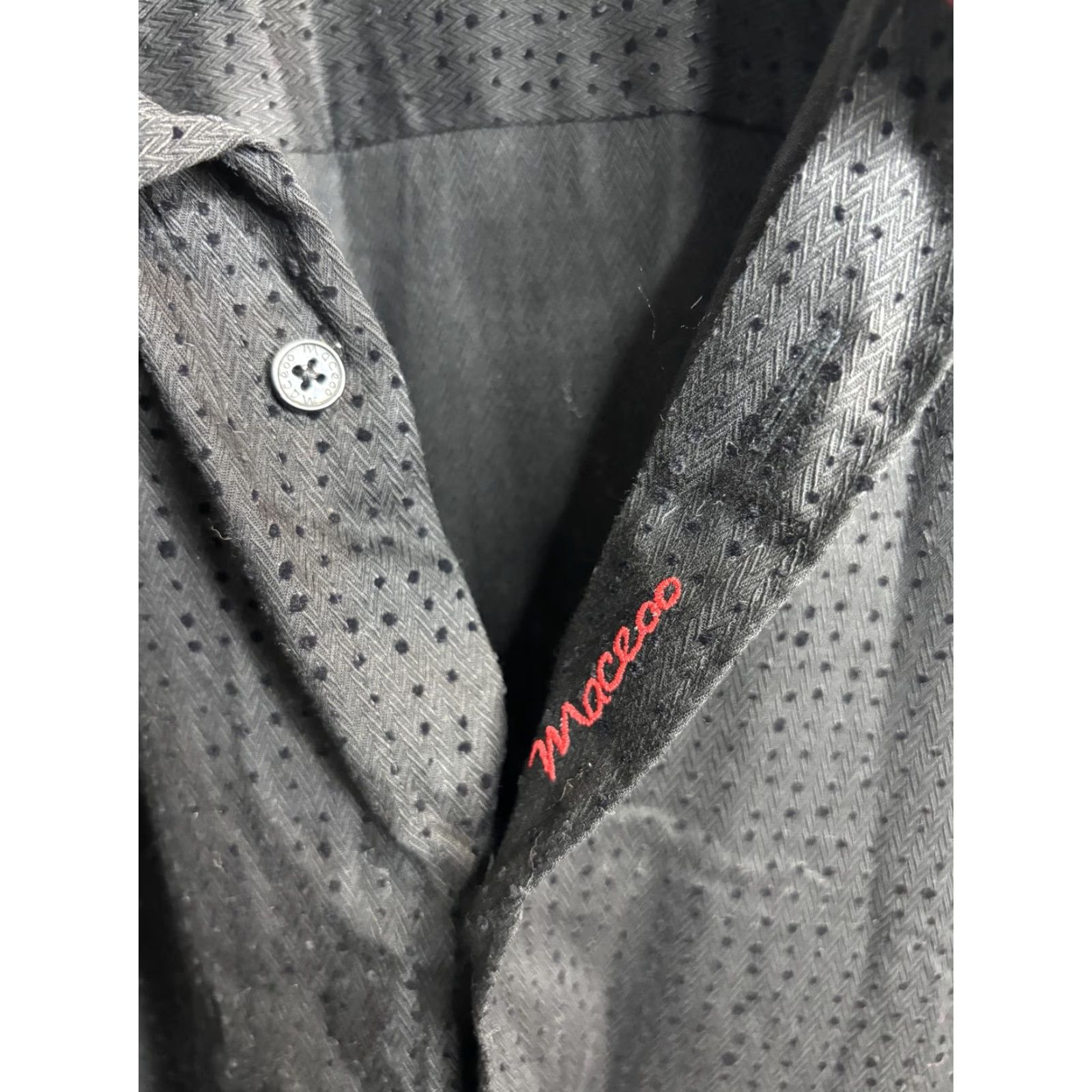 Maceoo Maceoo Shirt Mens M Black Italian Jacquard Long Sleeve Button Front Textured Shirt Size US M / EU 48-50 / 2 - 4 Thumbnail