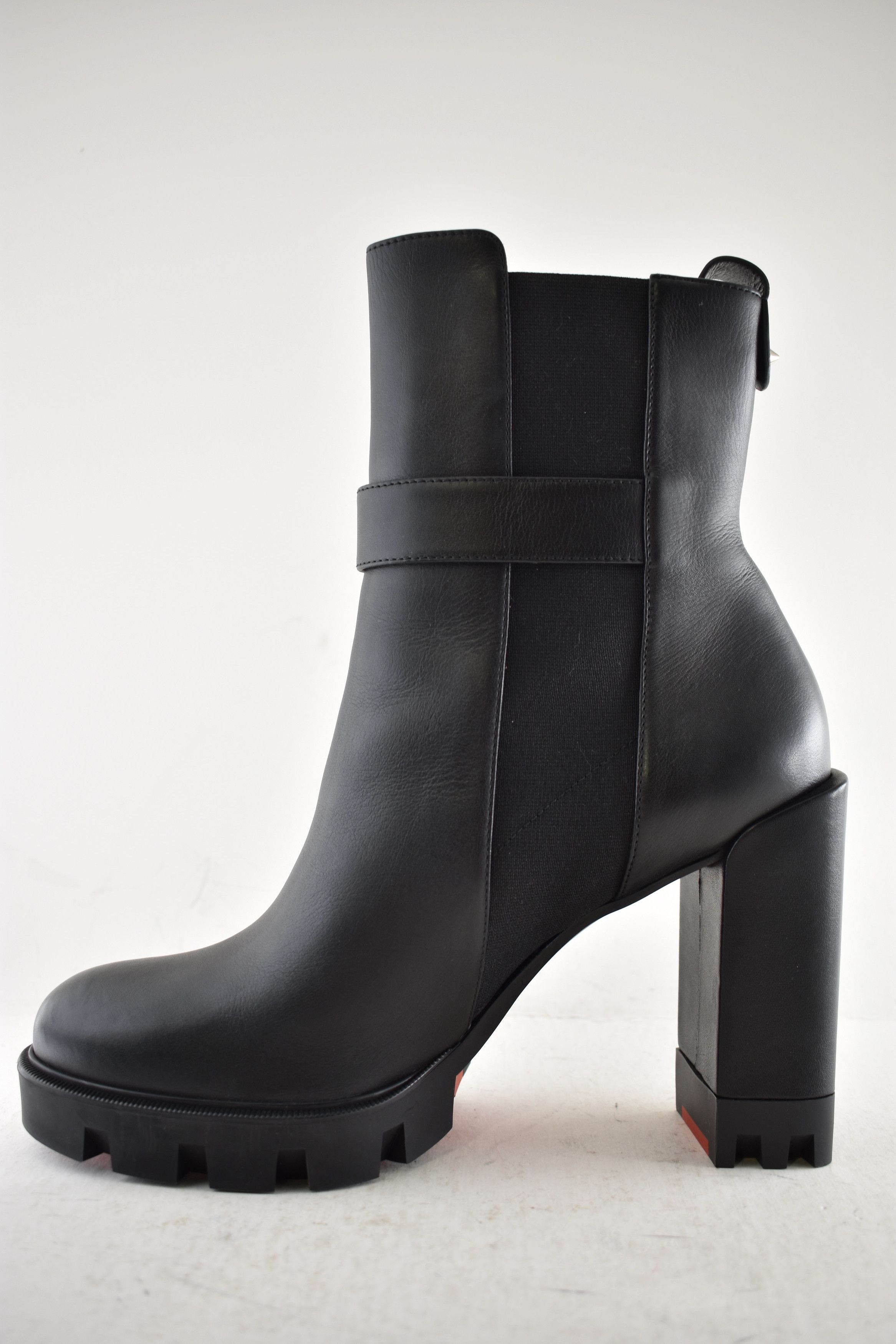 Christian Louboutin CL Chelsea Lug 100 Black Leather Ankle Block Heel Boot 41 Size US 11 / IT 41 - 16 Thumbnail