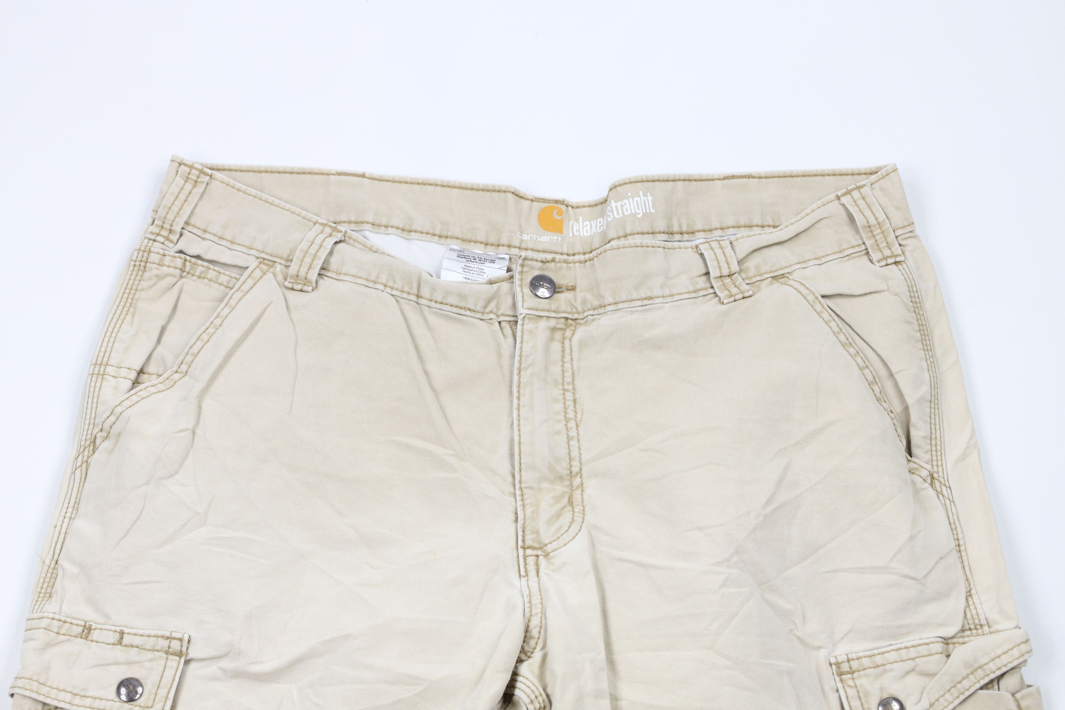 Carhartt × Vintage Vintage Carhartt Spell Distressed Wide Leg Cargo Pants Beige Size 38 - 2 Thumbnail