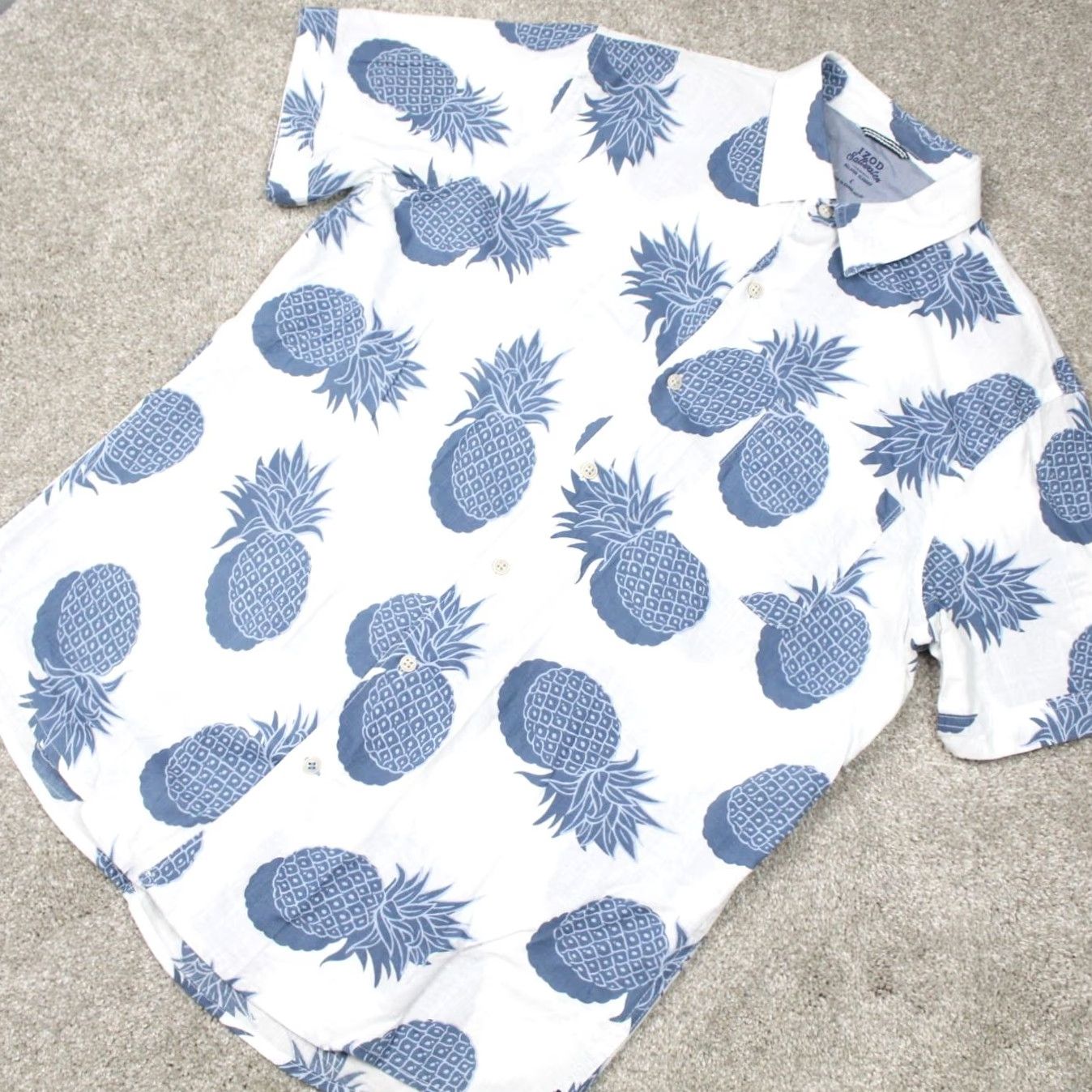 Izod IZOD Saltwater Pineapple AOP Shirt Mens Large White Short Sleeve Button-Up Casual Hawaiian Classic Mens L White Pineapple Pattern Size US L / EU 52-54 / 3 - 3 Thumbnail