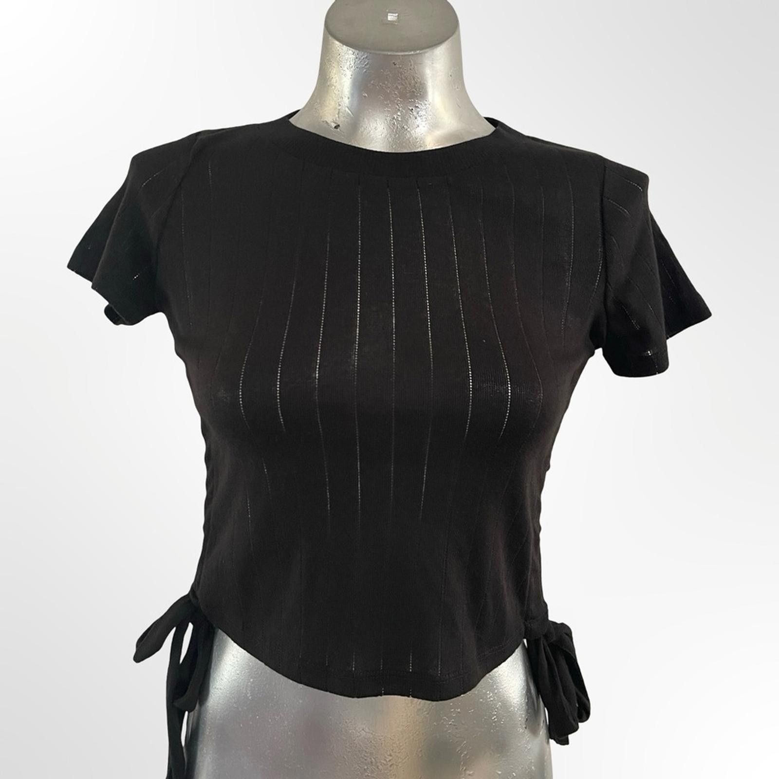 Other love, Fire Black Ribbed Crop Top with Tie Sides XS NWT Size XS / US 0-2 / IT 36-38 - 1 Thumbnail