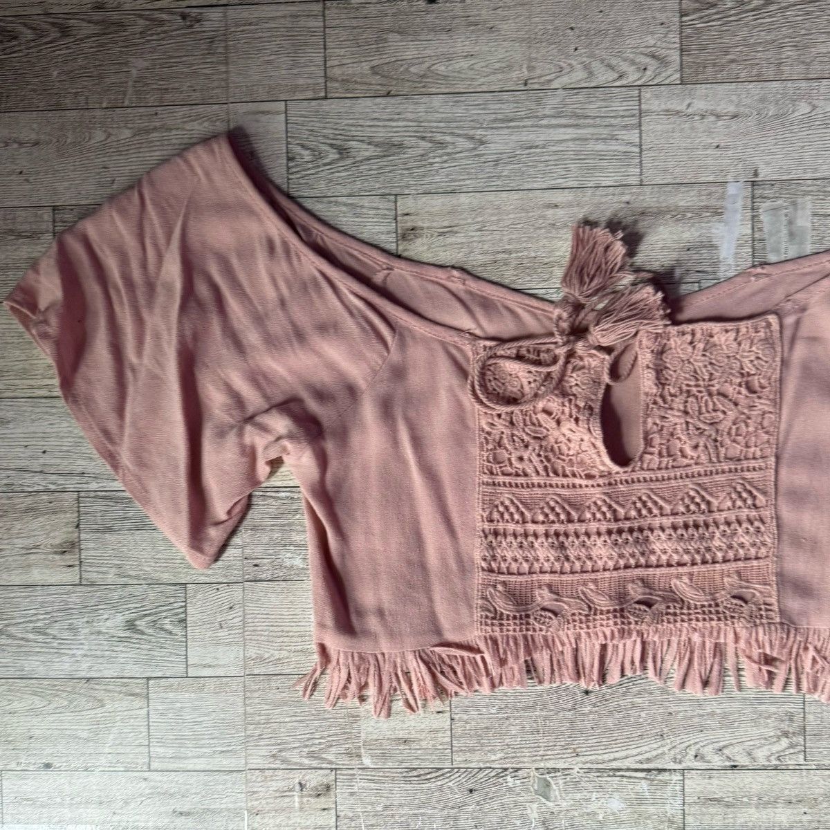 Vintage Vintage, Rose Blush, Peasant Style, Fringed Hem, Crop Top Size ONE SIZE - 6 Thumbnail