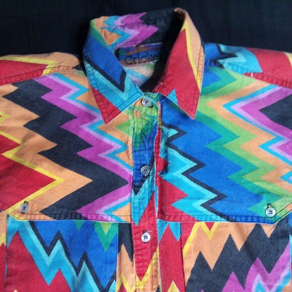 Other Vintage Cricket Sleeveless Rainbow Zig Zag Western Shirt Size M / US 6-8 / IT 42-44 - 1 Thumbnail