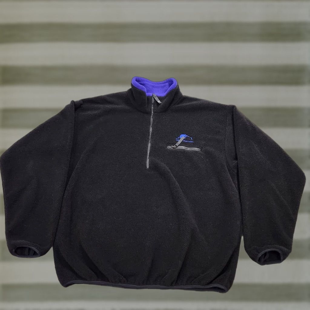 VINTAGE Helly Hansen Jacket Mens XL Black Fleece Half Zip Outdoor Hiking US Made