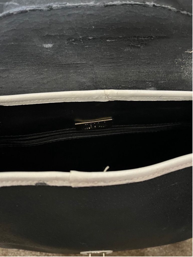 Vintage I magnin blue white leather front flap shoulder bag