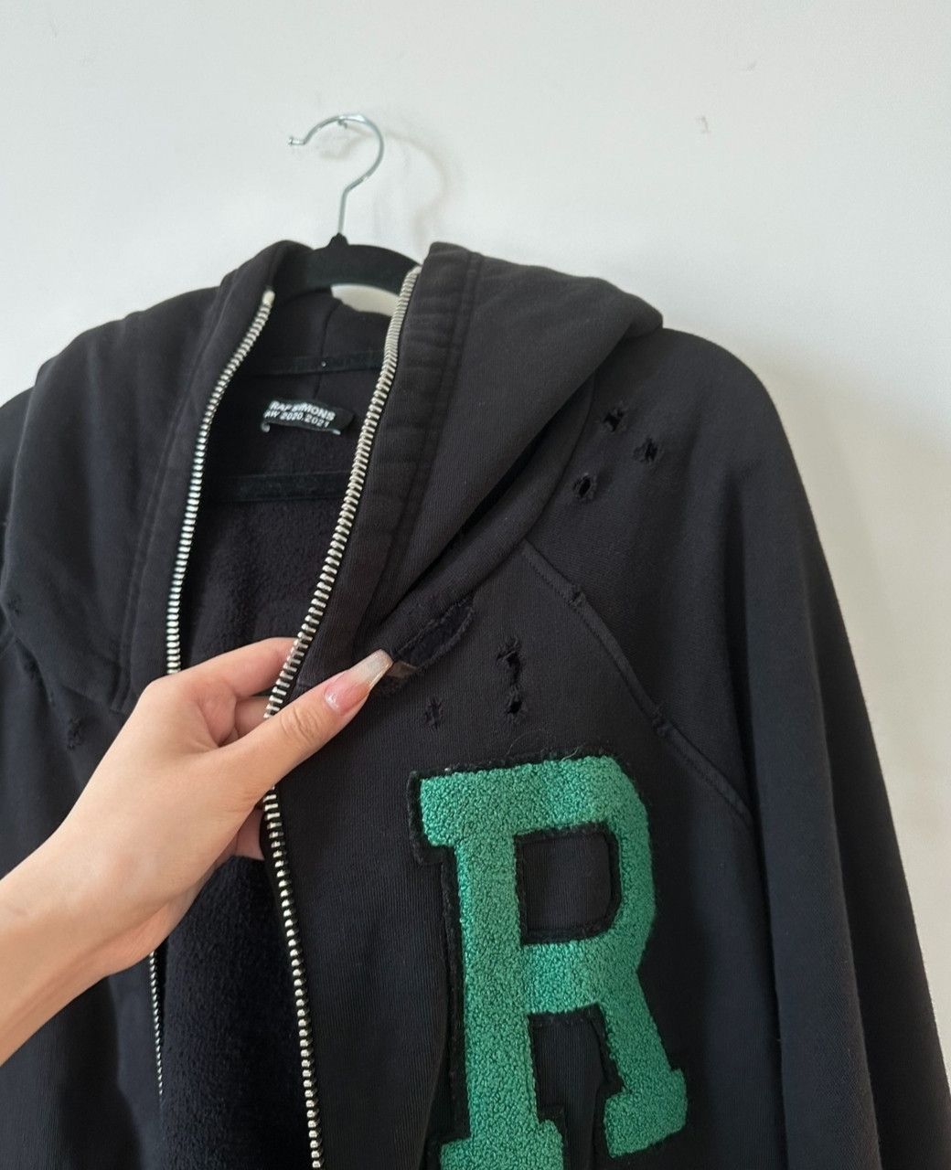Raf Simons Green Flocked R Letter Chain Zipper Destroyer Hoodie Jacket Size US XL / EU 56 / 4 - 5 Thumbnail