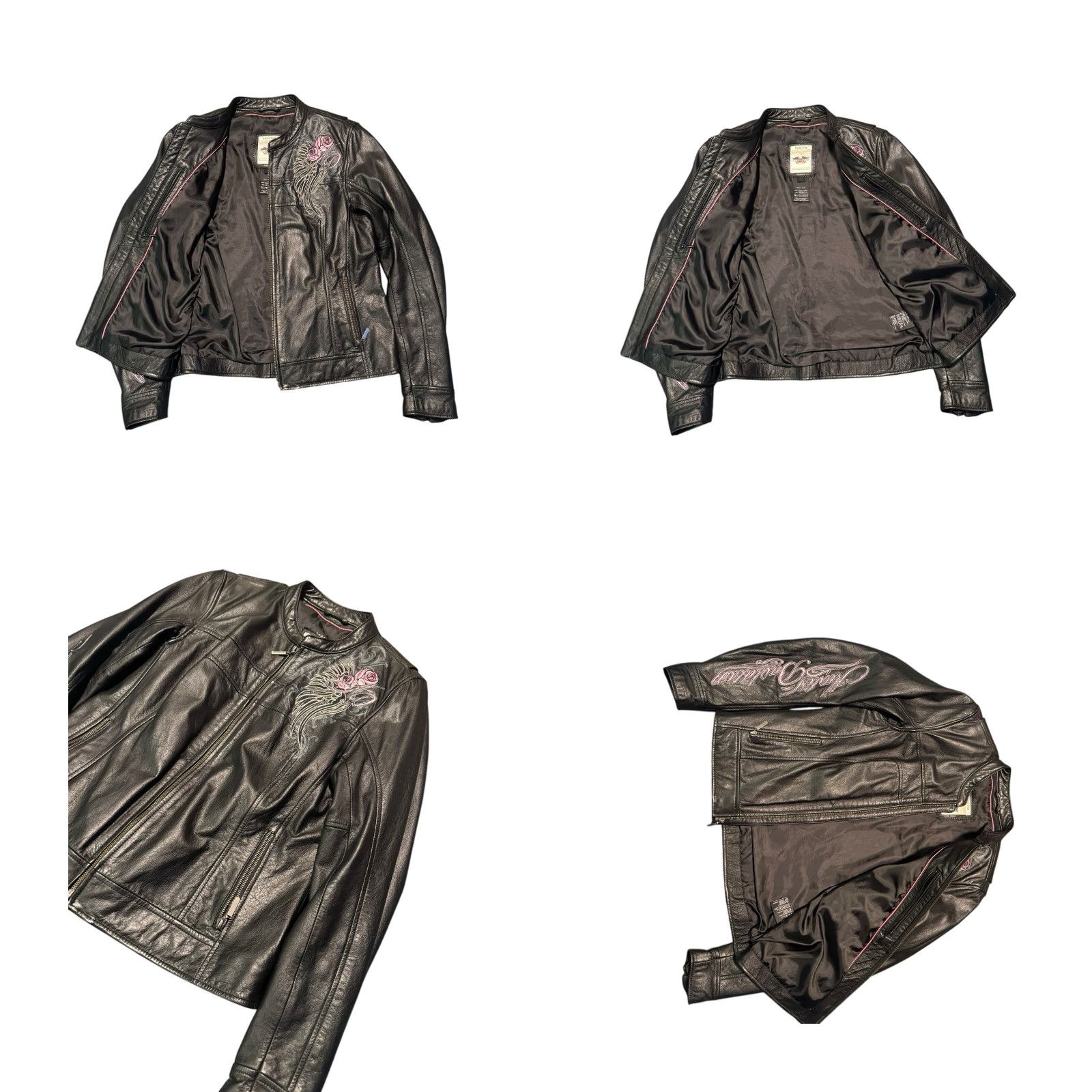 Harley Davidson VINTAGE Harley-Davidson Womens Biker Jacket Leather Rose Pink Size L Black Mid-Length Long Sleeve Regular Clean Embroidered Logo Size L / US 10 / IT 46 - 8 Thumbnail