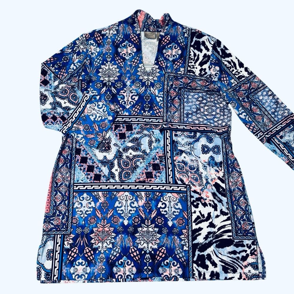 Chicos Easywear By Chico's Dreamweaver Patchwork Loma Tunic Blouse Size L / US 10 / IT 46 - 5 Thumbnail