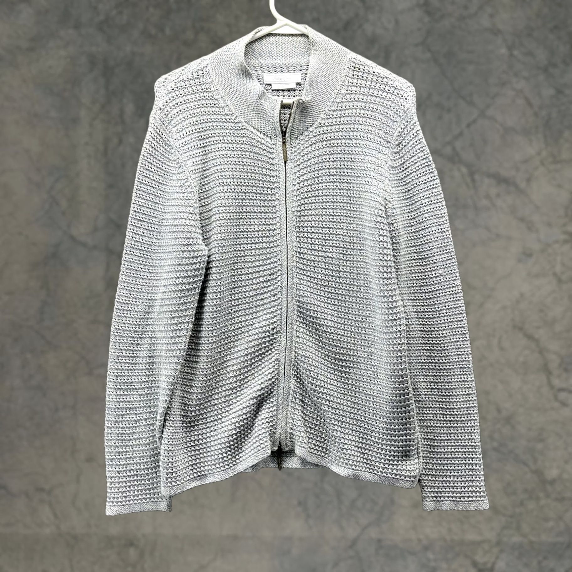 Vintage Indigo Palms Sweater Women Large Gray Full Zip Fleece Casual Jacket Knitted Size L / US 10 / IT 46 - 1 Thumbnail