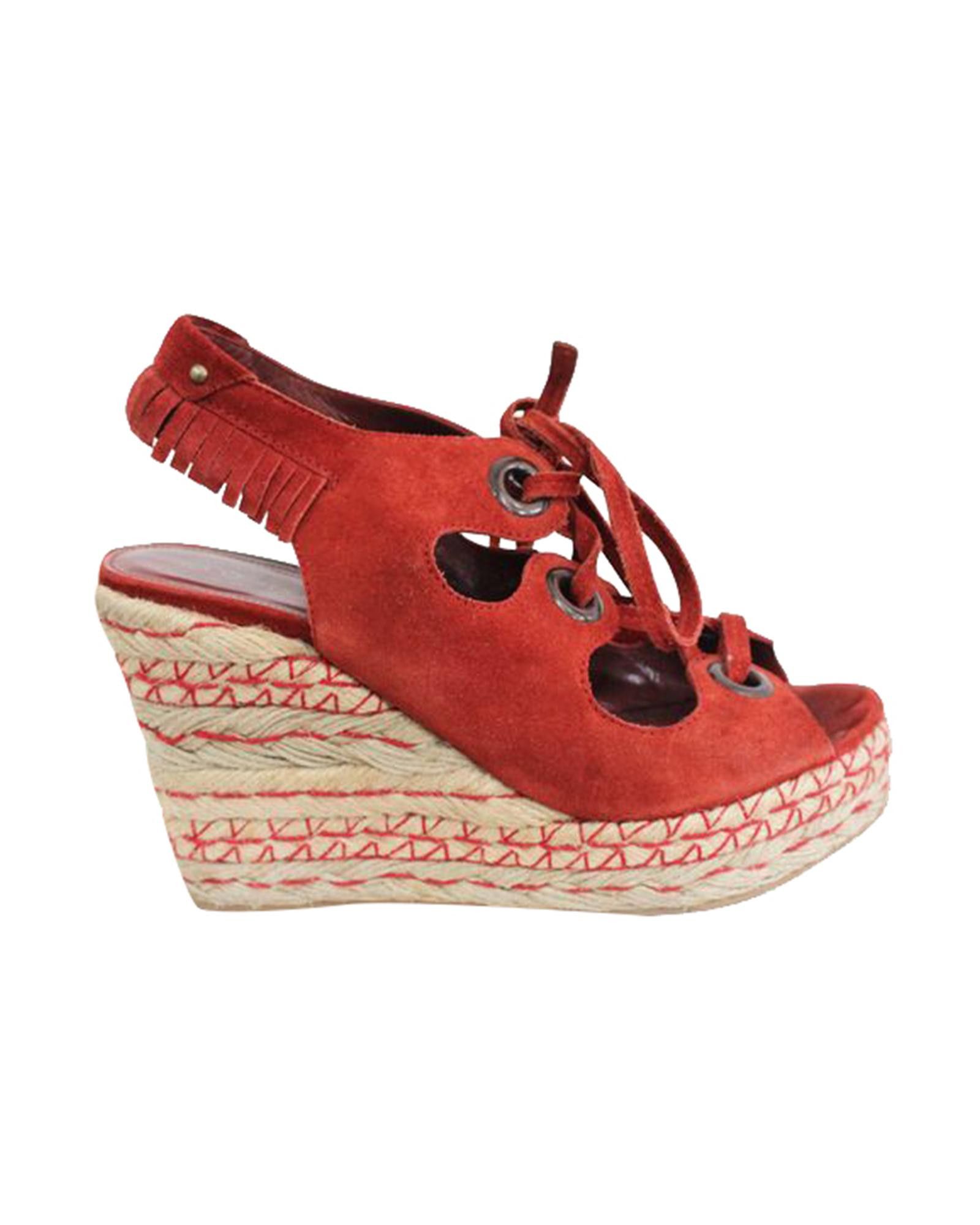 image of Sergio Rossi High-End Designer Red Wedges Shoes, Women's (Size 8)