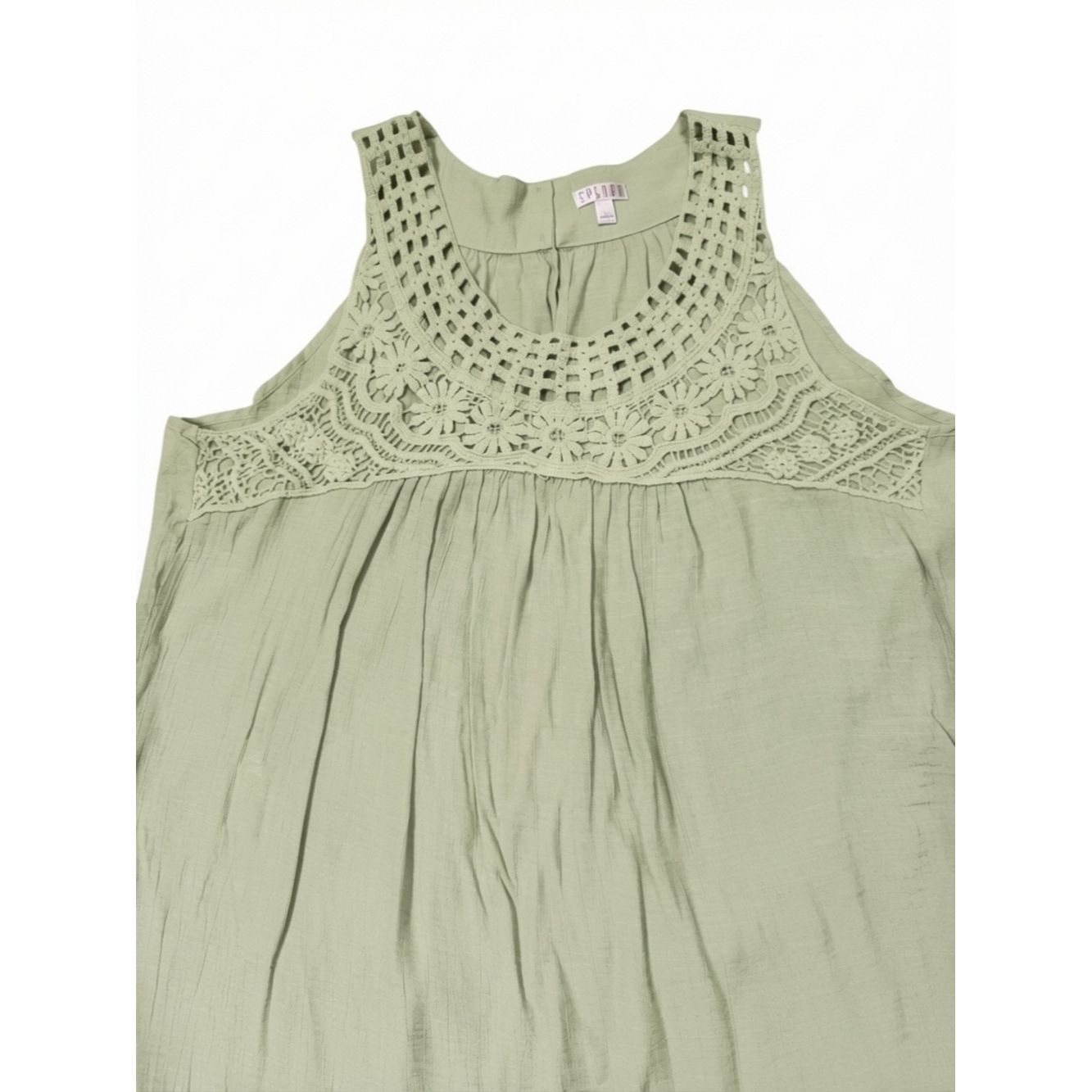 Other Spense Olive Crochet-Yoke Sleeveless Tunic Top Size L Size L / US 10 / IT 46 - 4 Thumbnail