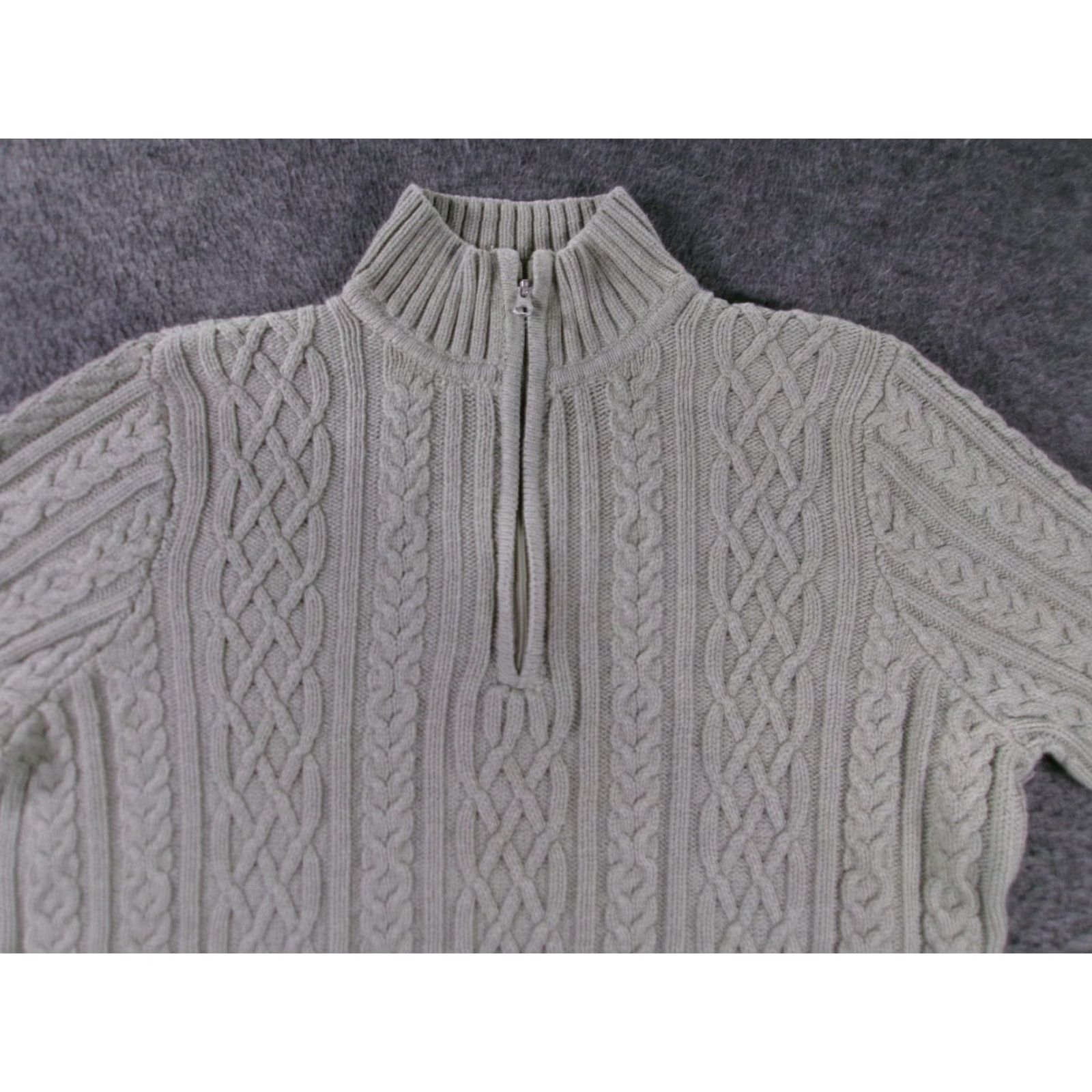Croft & Barrow Croft & Barrow Sweater Women L Green Cable Knit Mock Neck Half Zip Cozy pulled back to front for search Size L / US 10 / IT 46 - 2 Thumbnail