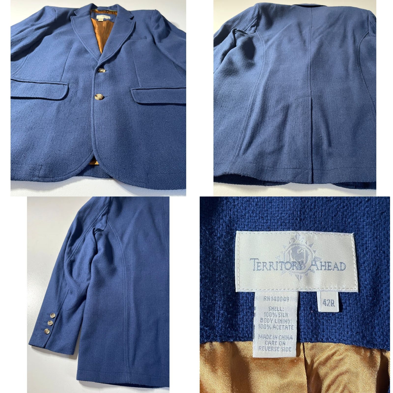 The Territory Ahead VINTAGE Territory Ahead Blazer Jacket Men 42R Blue Silk Regular Buttons Pockets Classic, Preppy Clothing Size 42R - 8 Thumbnail