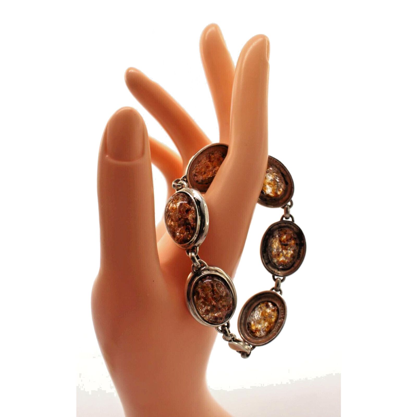 Other Thailand Art Glass Cabochon Bracelet • Gold Foil •925 Silver Size ONE SIZE - 4 Thumbnail