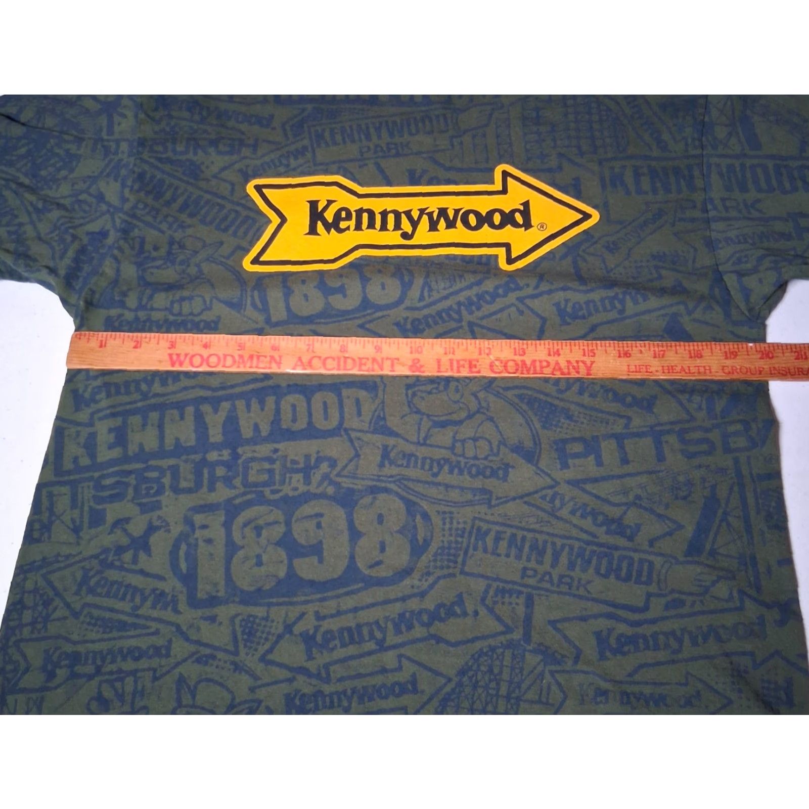 Port & Company Kennywood Shirt Men L All Over Print Army Green Amusement Park Pittsburgh PA Port & Company Crew Neck Short Sleeve Graphic Cotton Knit Size US L / EU 52-54 / 3 - 4 Thumbnail