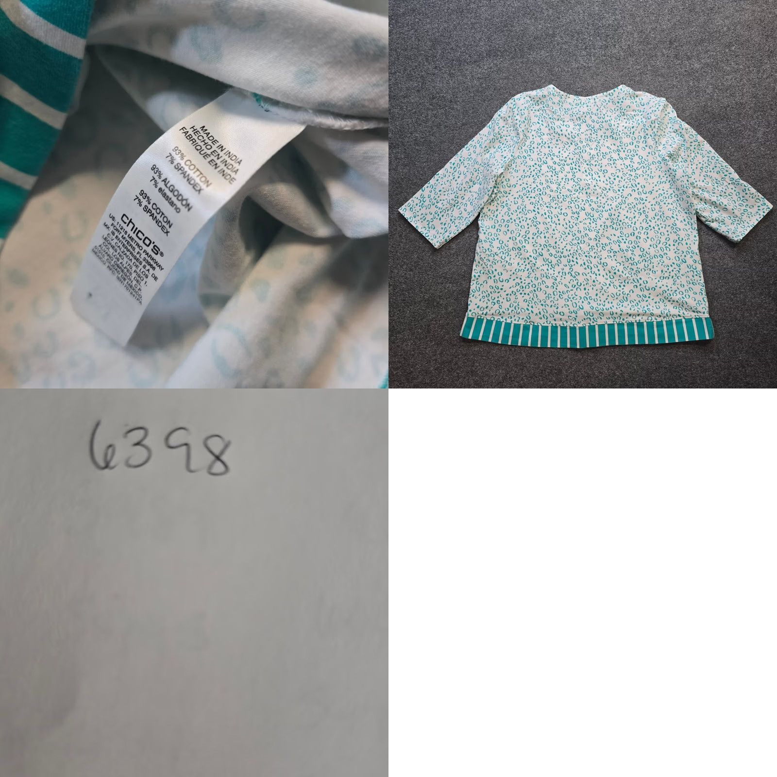 Vintage Chicos Top Womens XL White Green Leopard 3/4 Sleeve Stretch Casual Tunic Blouse Jersey Cotton Spandex Womens Regular Men no Size XL / US 12-14 / IT 48-50 - 8 Thumbnail