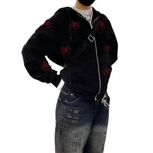 Other Rhinestone Zip y2k Hoodie Spider Web Gothic Punk Style Size US M / EU 48-50 / 2 - 4 Thumbnail