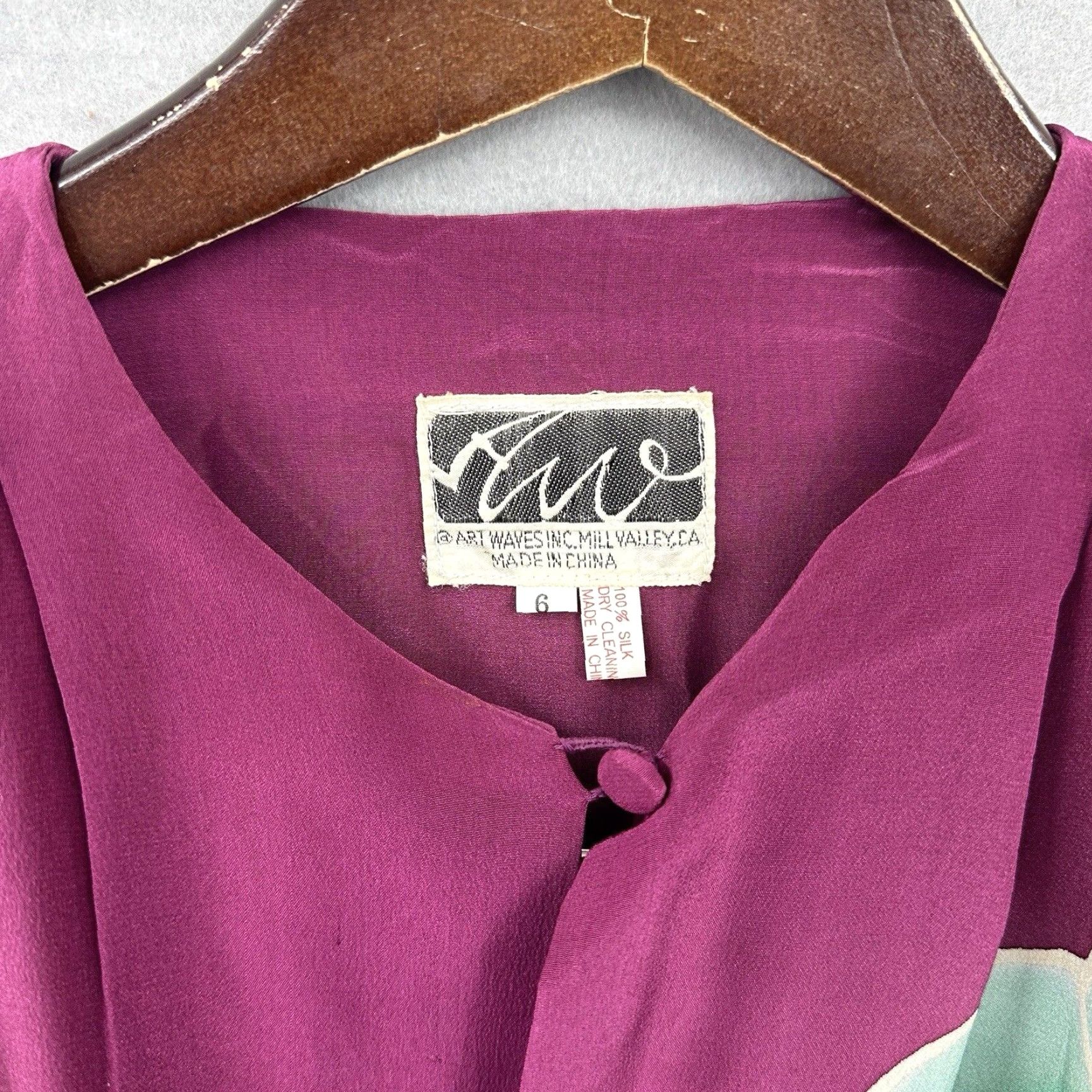MILLY VINTAGE Art Waves Blouse 2XL Purple Bohemian Silk Wearable Art 90s Theme Womens Size XXL / US 16-18 / IT 52-54 - 7 Thumbnail