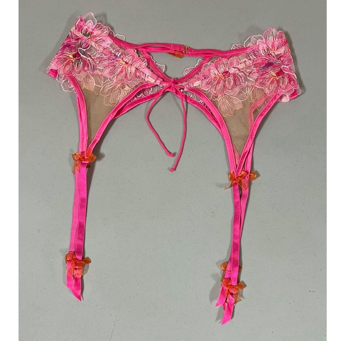 For Love & Lemons Pink Orange Floral Lace Bows Garter Belt Lingerie Size S 🍋✨ Size ONE SIZE - 6 Thumbnail