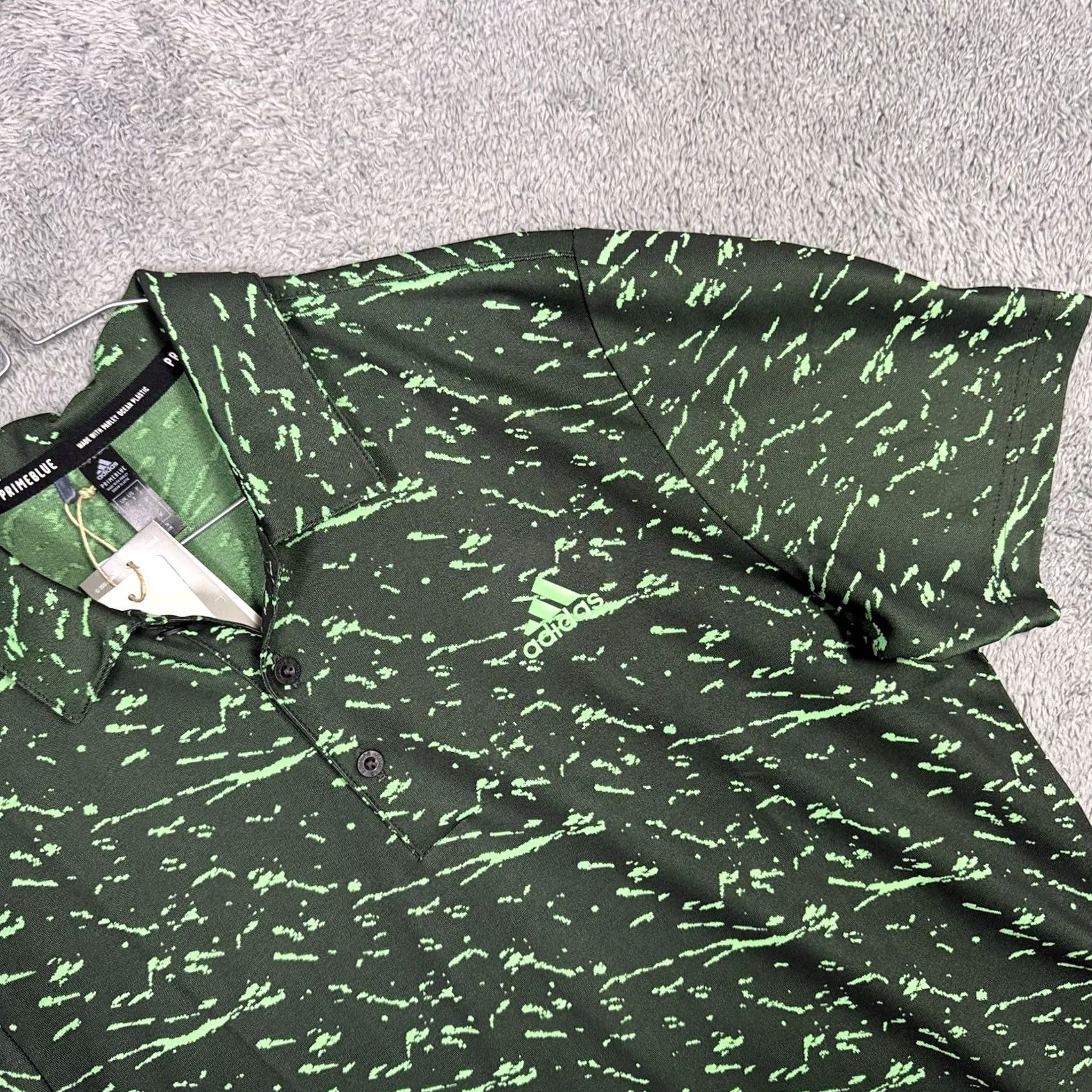 Adidas Adidas Polo Mens S Prime Blue Camo Geometric All Over Print Performance Golf Shirt Mens Small Green Geometric Polo Adidas Size US S / EU 44-46 / 1 - 5 Thumbnail