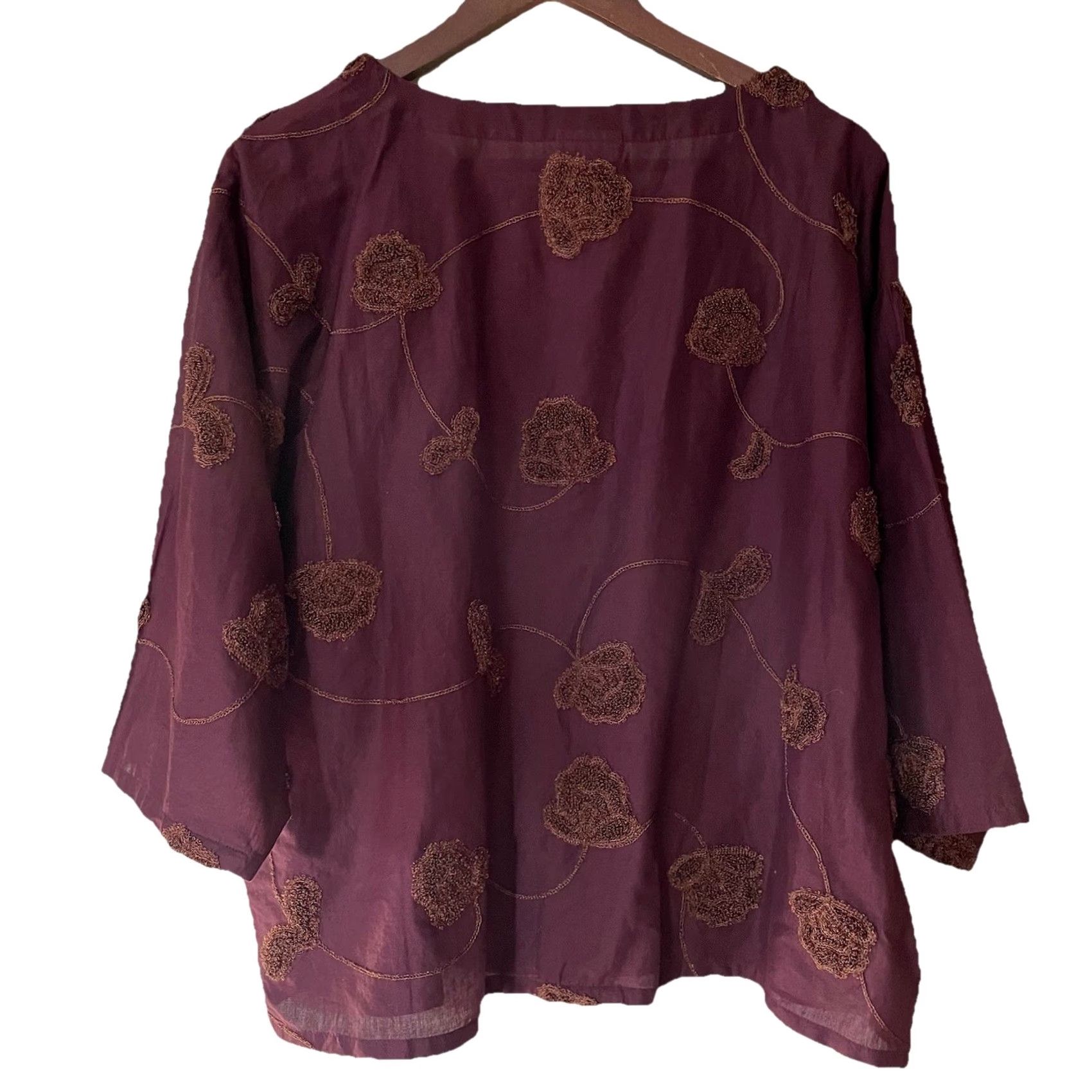Vintage Pure Jill Valley Florals Embroidered 3/4 Square-Sleeve Top Cotton Burgundy Small Shirt Women Regular XS? Size S / US 4 / IT 40 - 3 Thumbnail