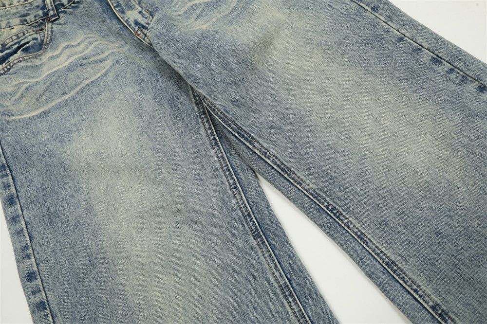 Vintage Stitching washed distressed casual double waist jeans Size US 32 / EU 48 - 4 Thumbnail