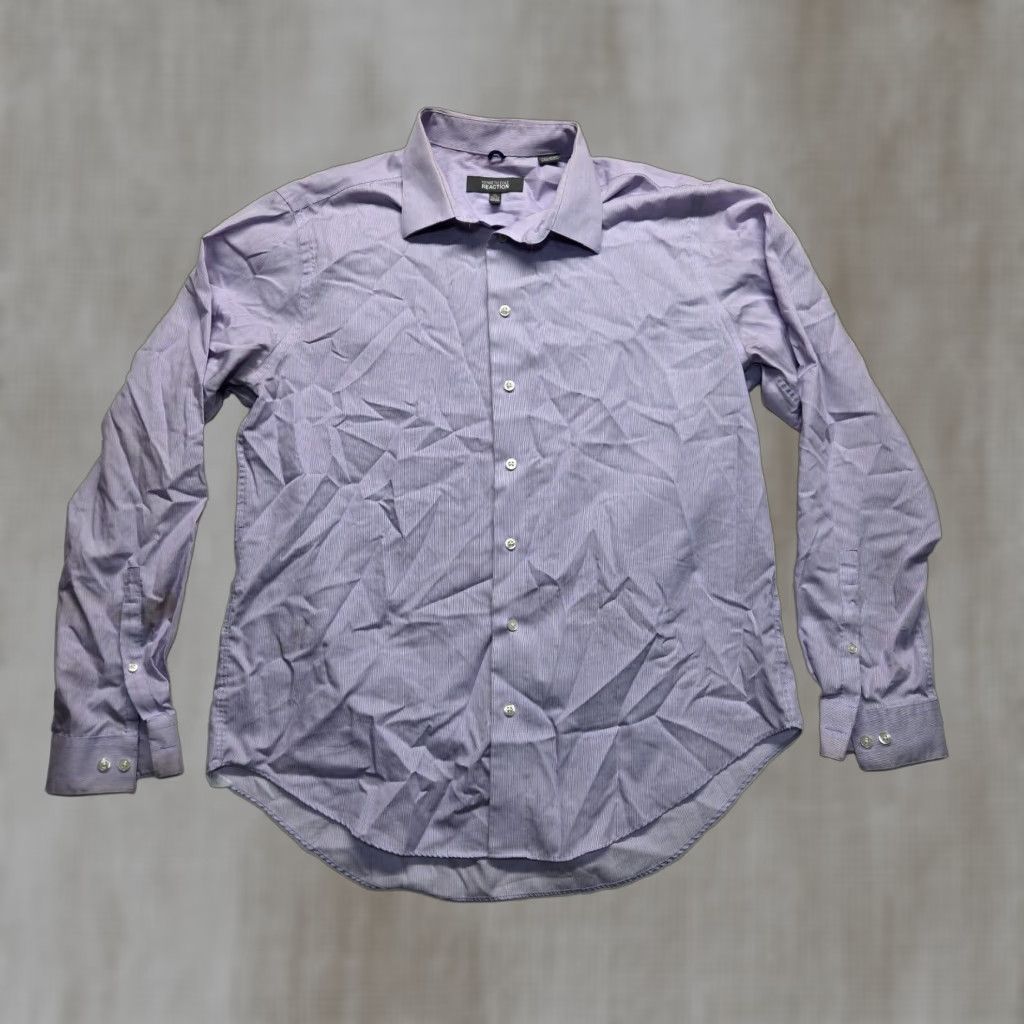 Kenneth Cole Kenneth Cole Reaction Dress Shirt Purple Striped Button Down XL Size 46R - 1 Thumbnail