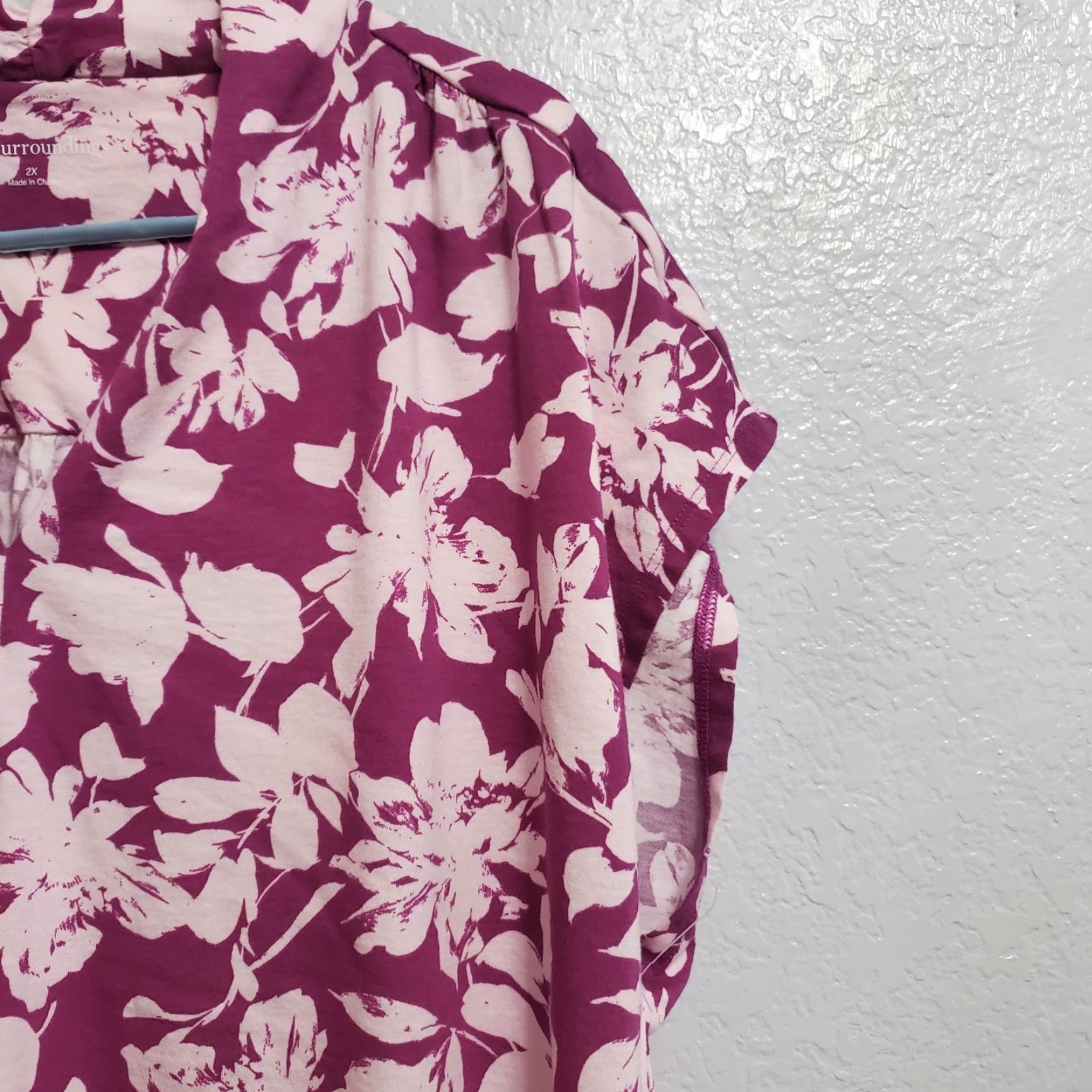 Soft Surroundings VINTAGE Soft Surroundings Top Women 2X Purple Floral Cotton Modal V Neck Short Sleeve Bohemian Tunic Shirt Womens Size XXL / US 16-18 / IT 52-54 - 5 Thumbnail