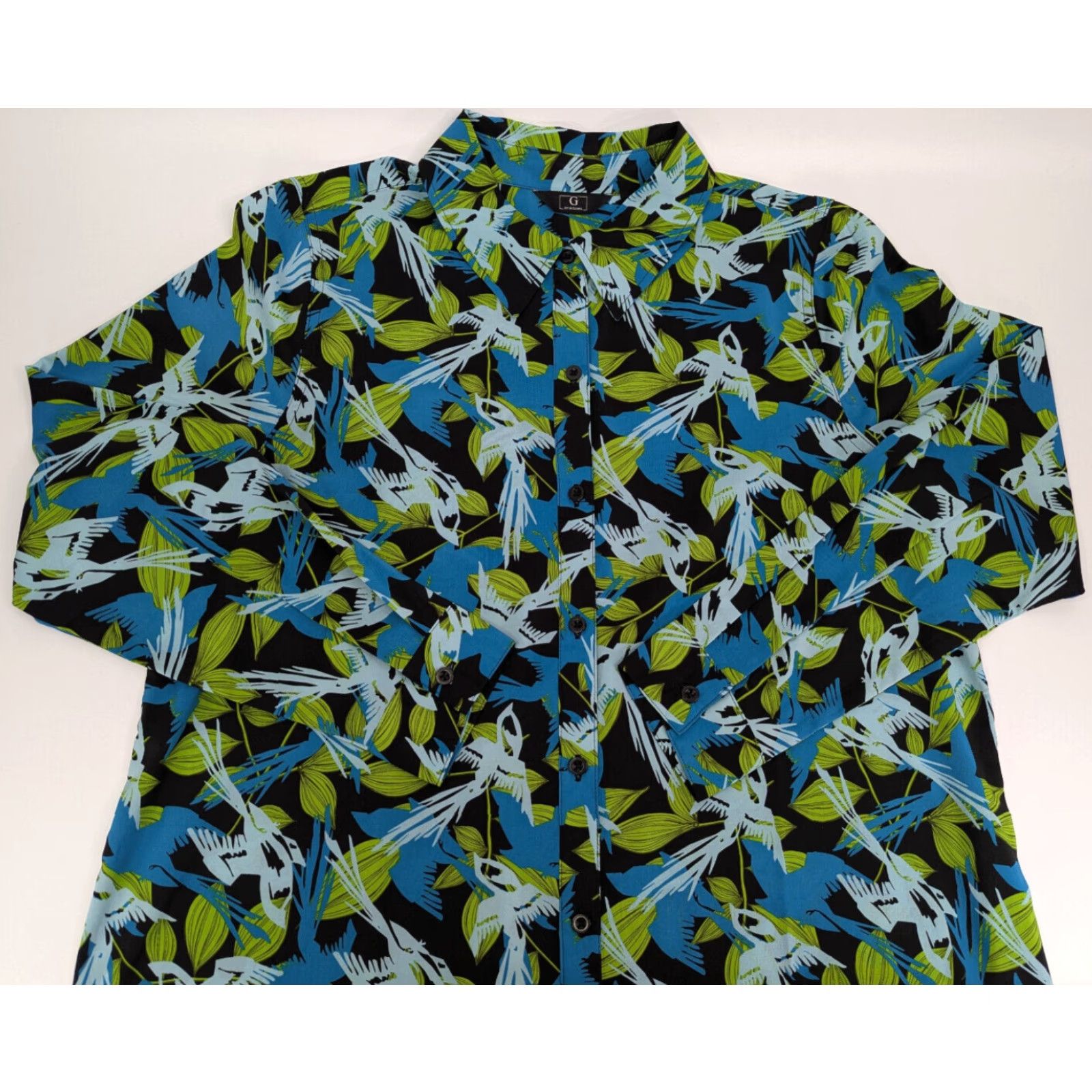 Vintage G by Giuliana Shirt Womens 14 Long Sleeve Floral Button-Up Green Blue Birds - (Note: remove extra punctuation) Size XL / US 12-14 / IT 48-50 - 2 Thumbnail