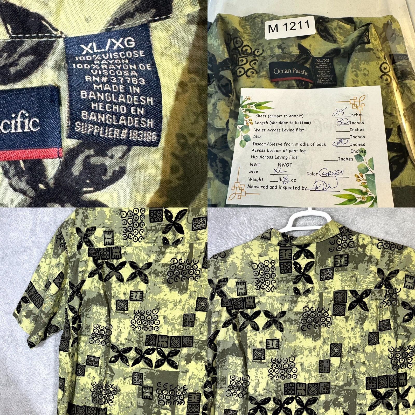 Ocean Pacific Ocean Pacific Hawaiian Shirt XL Men’s Green Viscose Short Sleeve Button-Up Size US XL / EU 56 / 4 - 8 Thumbnail