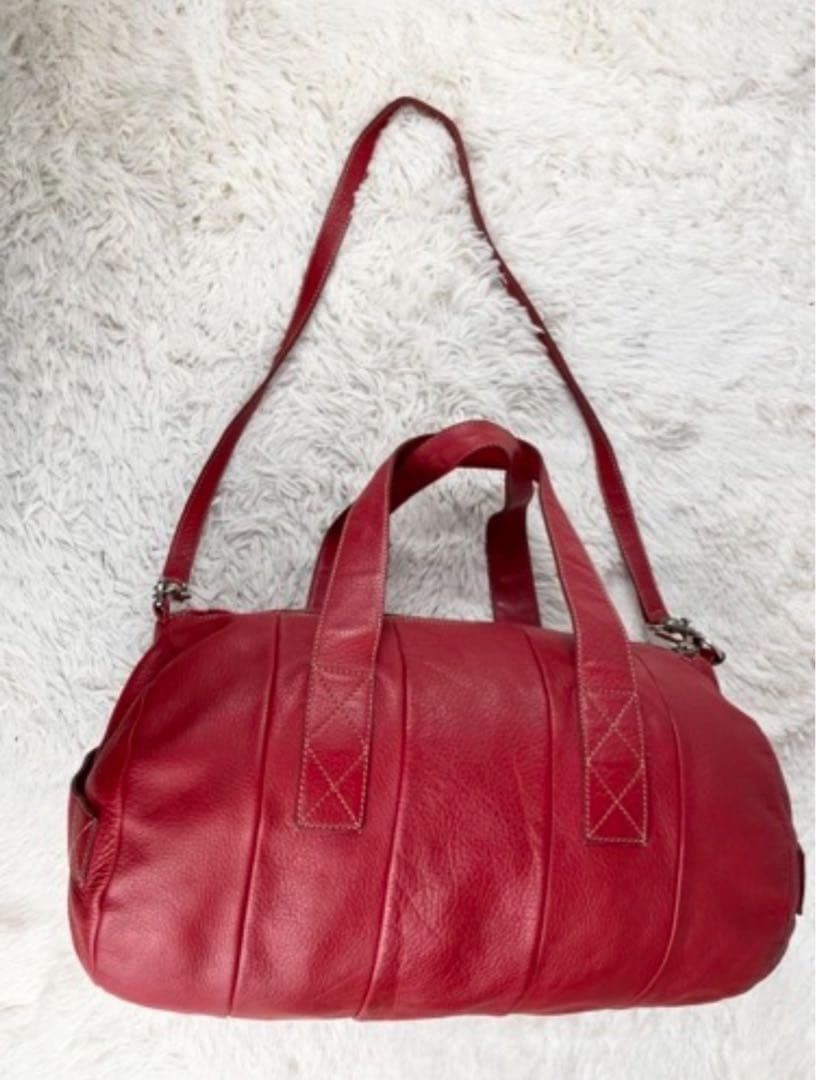 Prada Prada Vitello Daino Red Leather Barrel Duffle Bag Size ONE SIZE - 5 Thumbnail